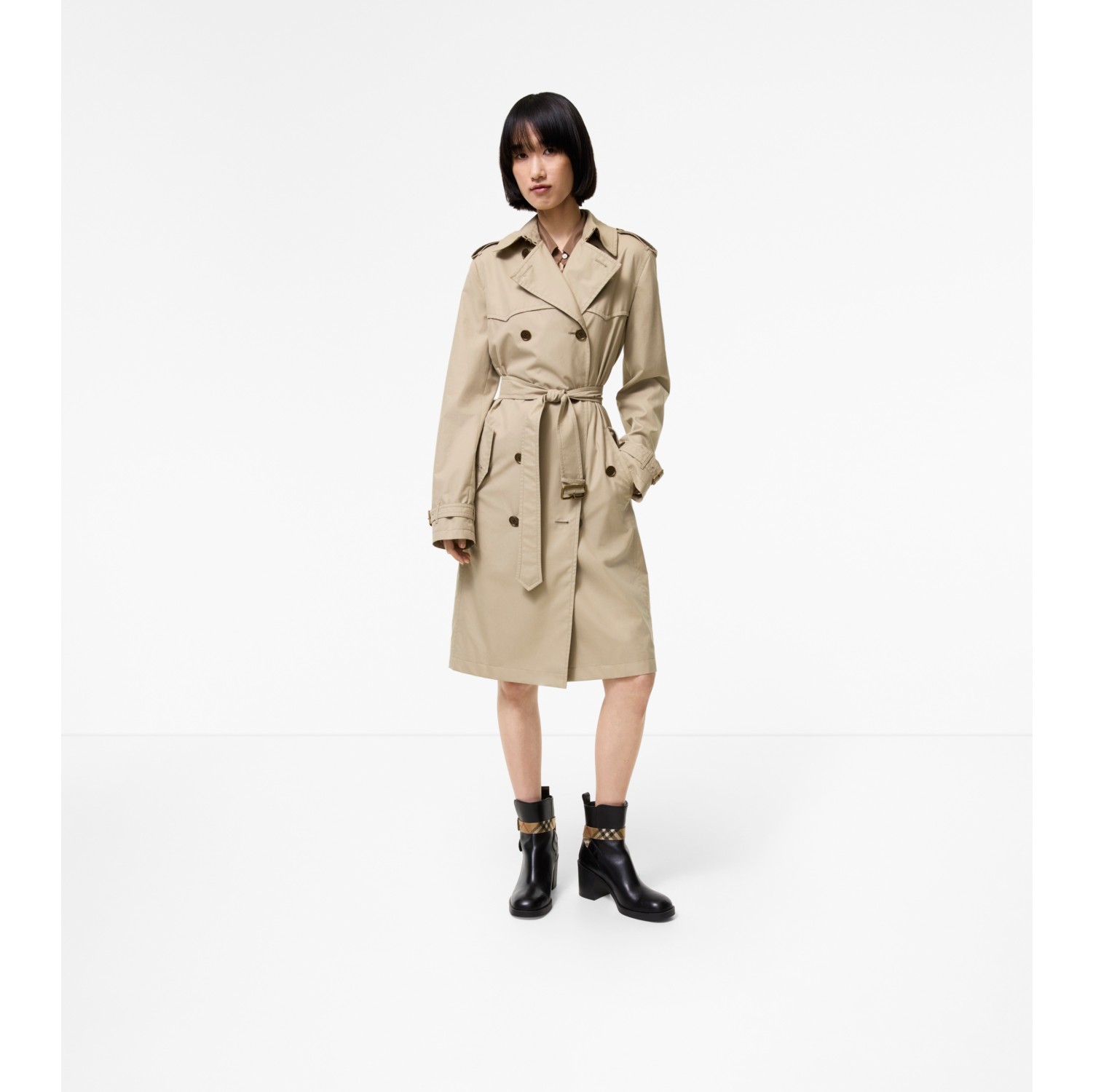 Long Silk-lined Tropical Gabardine Foxfield Trench Coat in