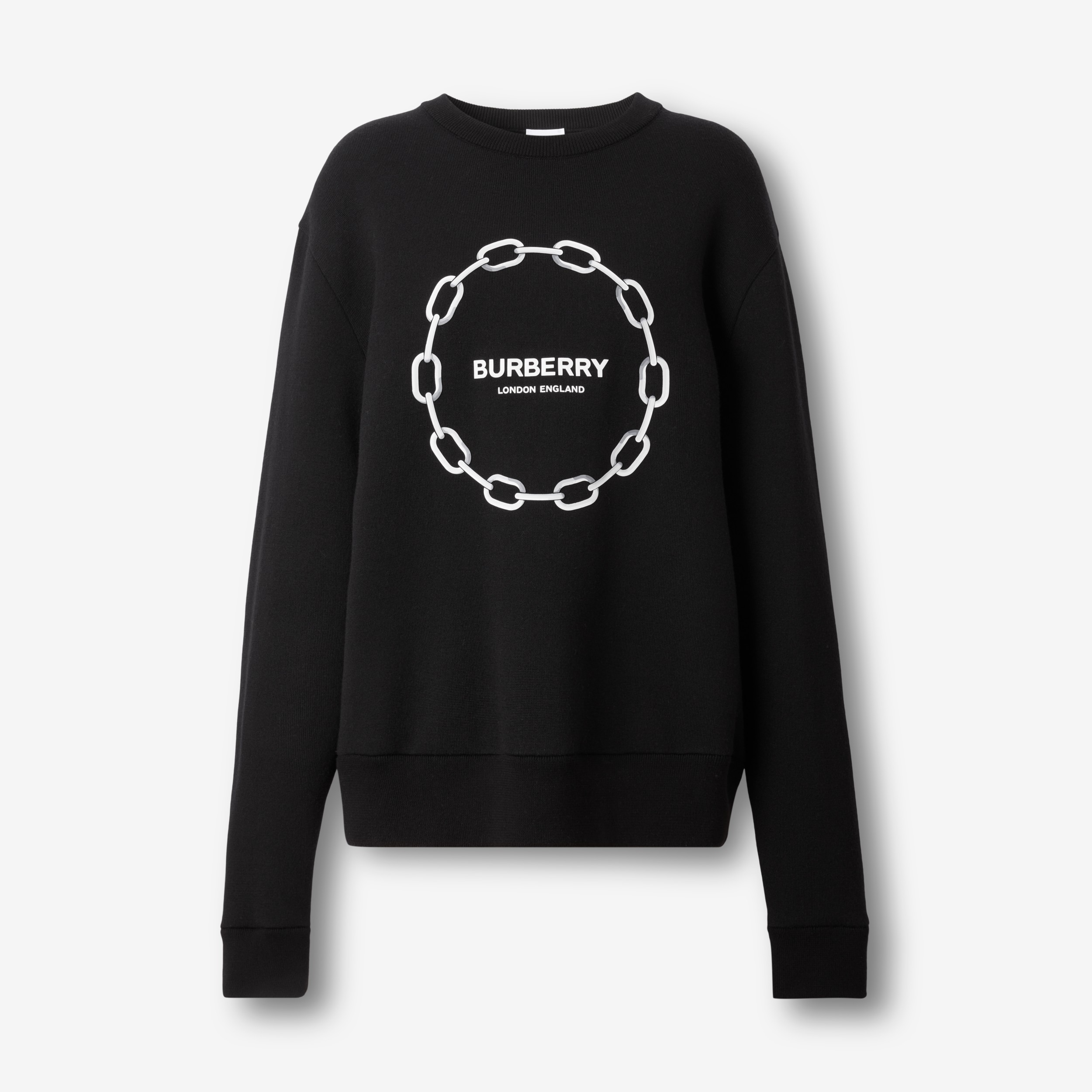 Chain Print Wool Cotton Sweater in Black - Women | Burberry® Official