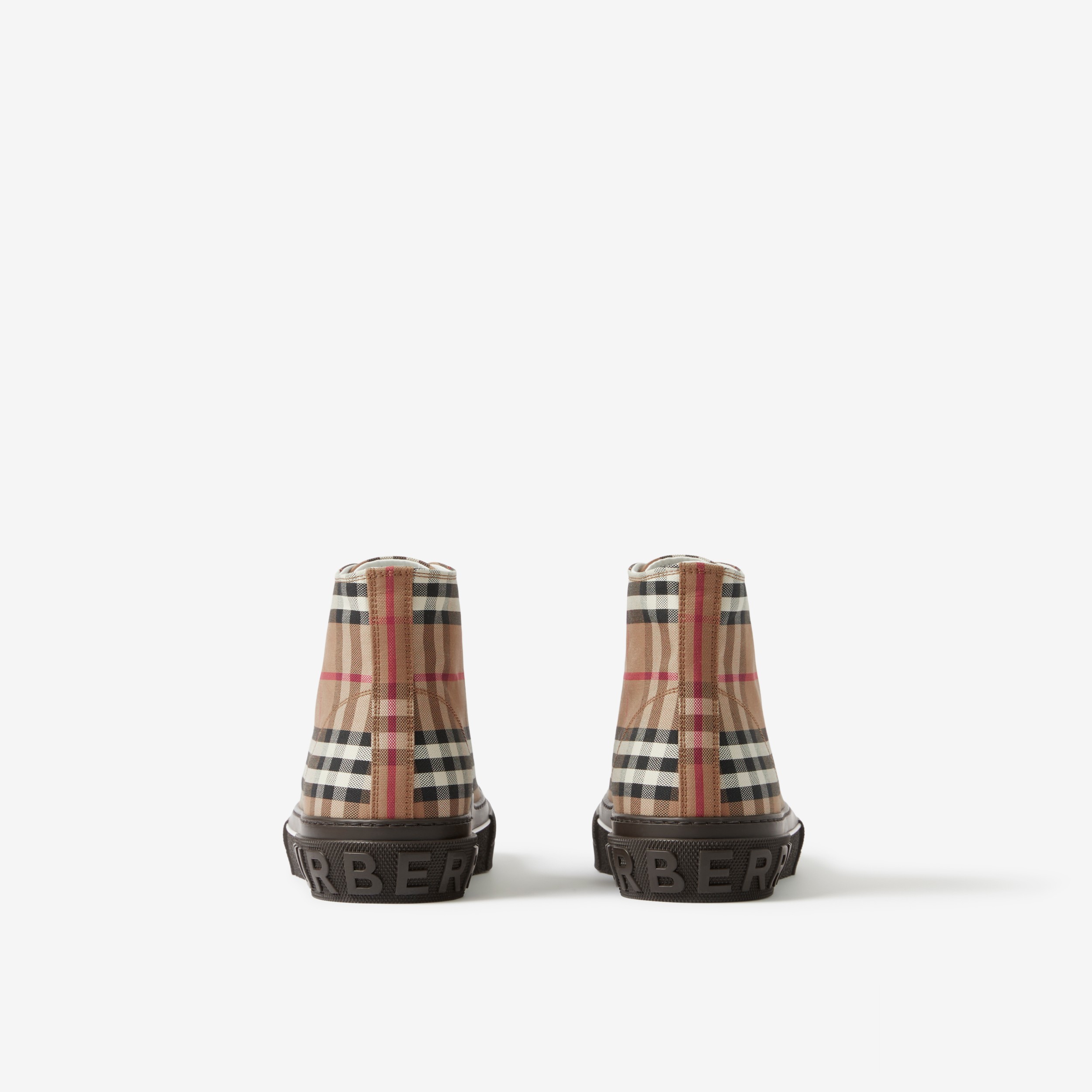 Check Cotton High-top Sneakers in Birch Brown - Men | Burberry® Official - 3