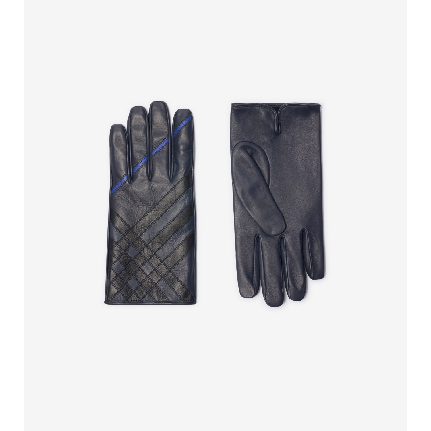 Check Intarsia Leather Gloves