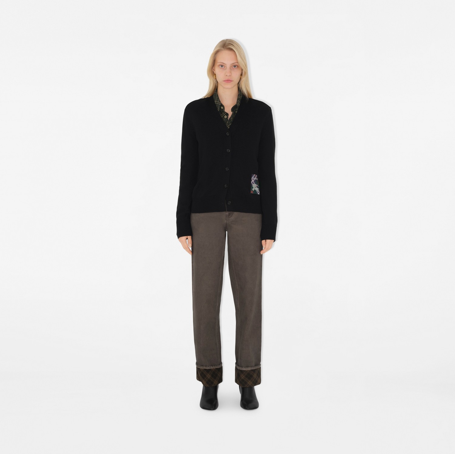 Check Label Wool Cardigan in Black - Women | Burberry® Official Check Label Wool Cardigan in Black - Women | Burberry® Official