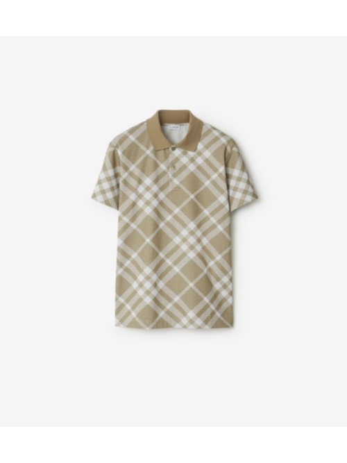 Burberry Check Cotton Blend Polo Shirt In Green