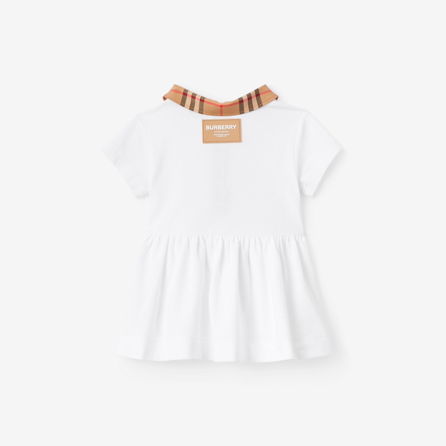Check Trim Stretch Cotton Piqué Dress with Bloomers in White - Children | Burberry® Official