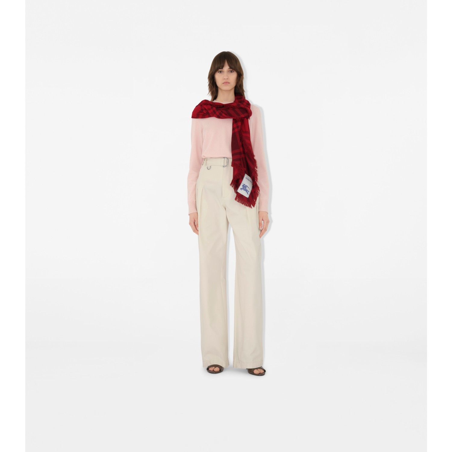 Wide Check Wool Silk Scarf