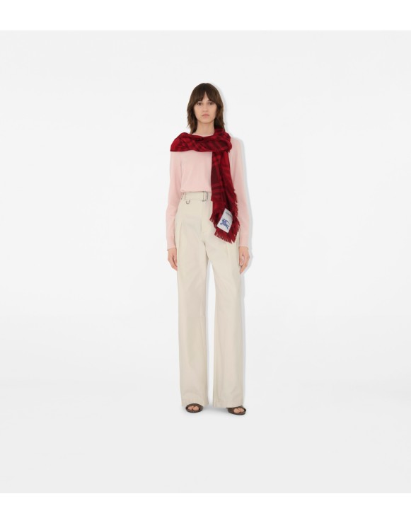 Wide Check Wool Silk Scarf