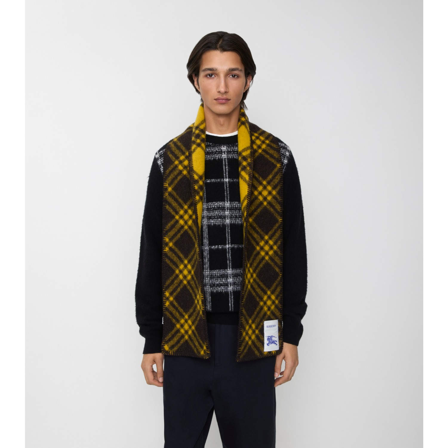 Narrow Check Wool Scarf