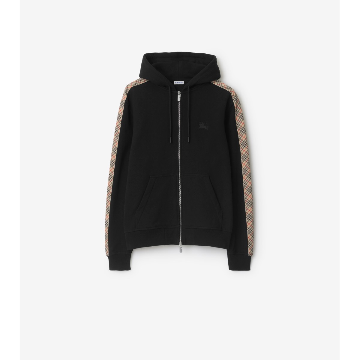  Check Trim Cotton Zip Hoodie