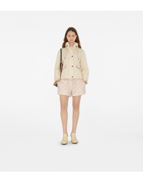 Cropped Quilted Nylon Hooded Jacket