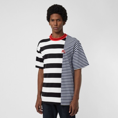 Contrast Stripe Cotton T-shirt in Navy - Men | Burberry United States