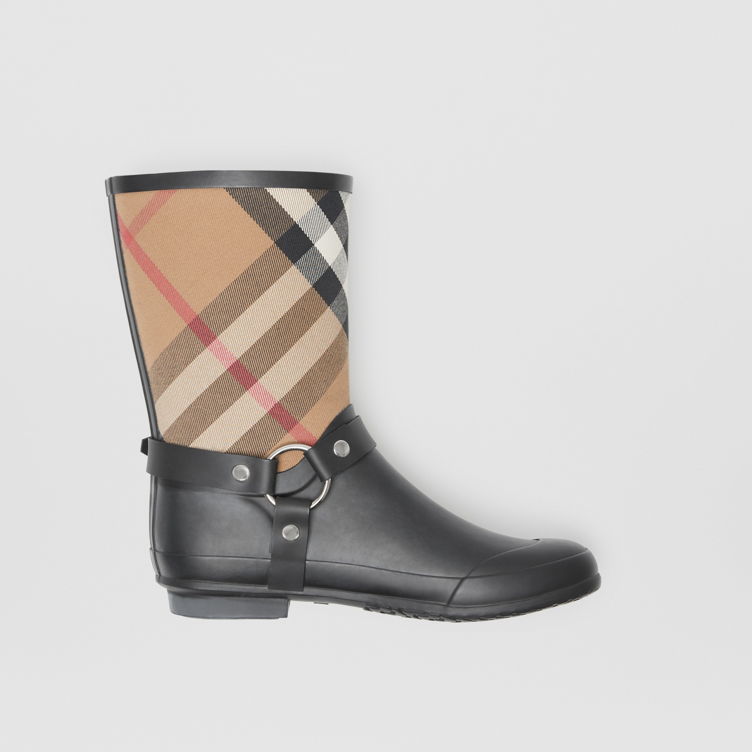 black buckle rain boots