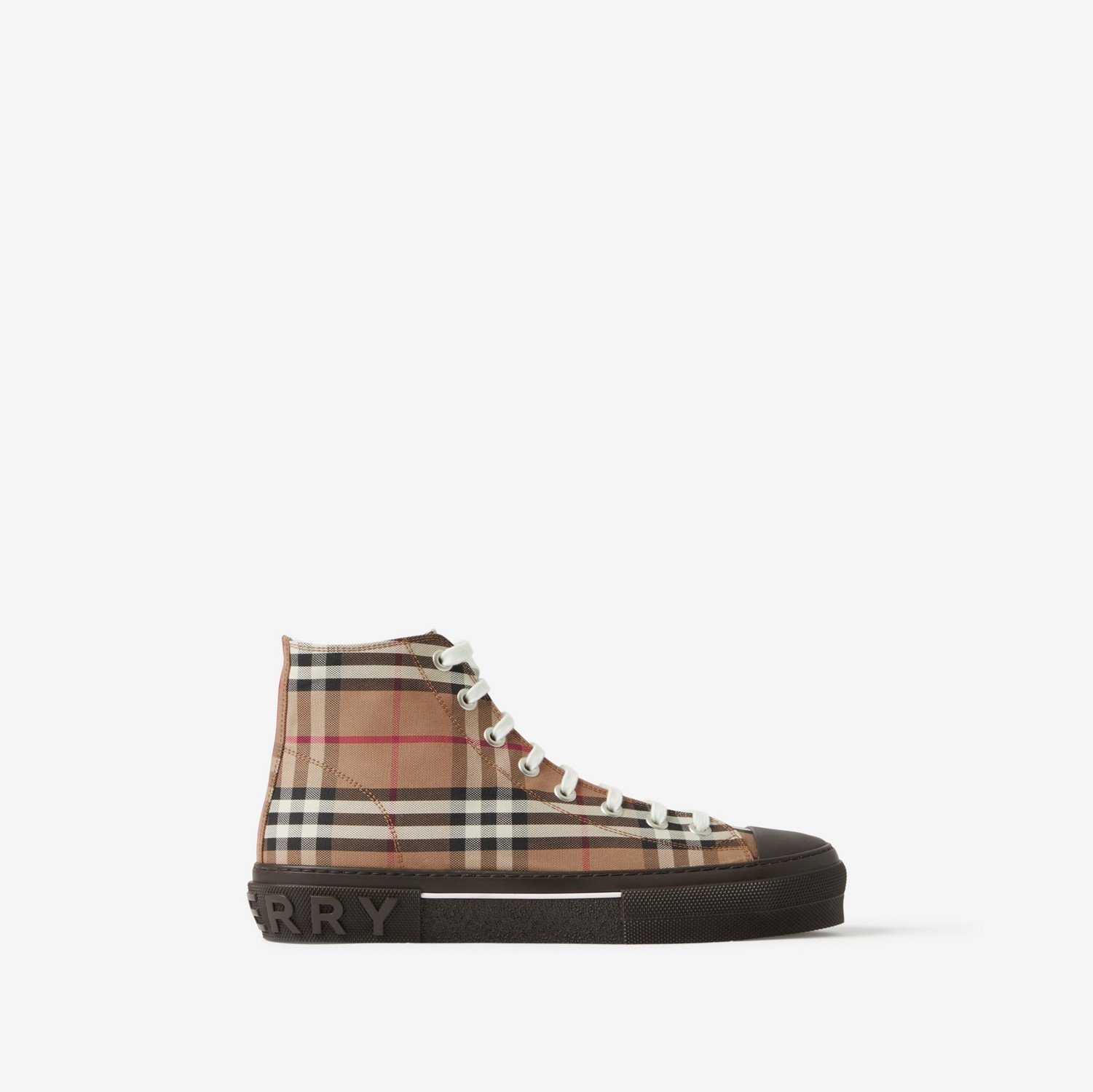 Check Cotton High-top Sneakers in Birch Brown - Men | Burberry® Official