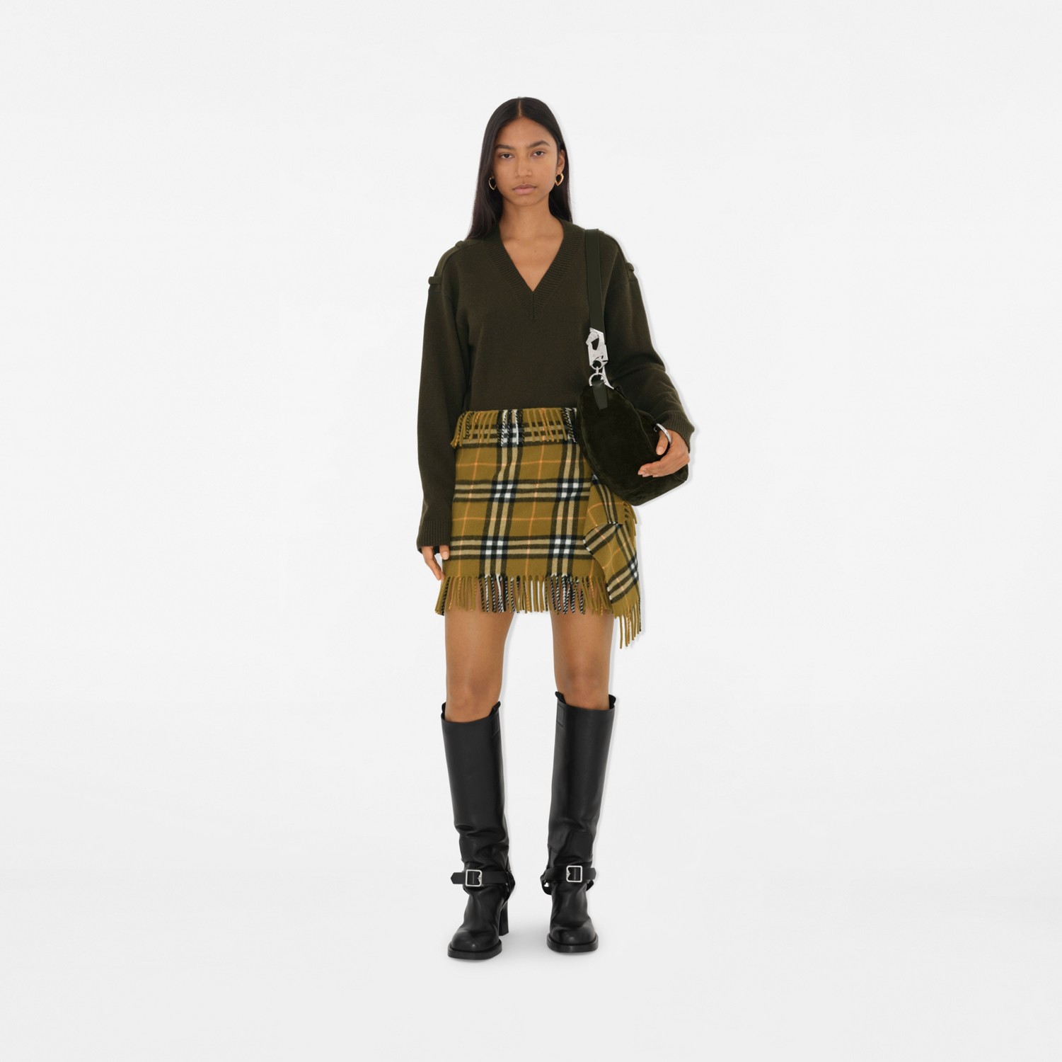Check Wool Cashmere Scarf Skirt in Oxide - Women | Burberry Check Wool Cashmere Scarf Skirt in Oxide - Women | Burberry