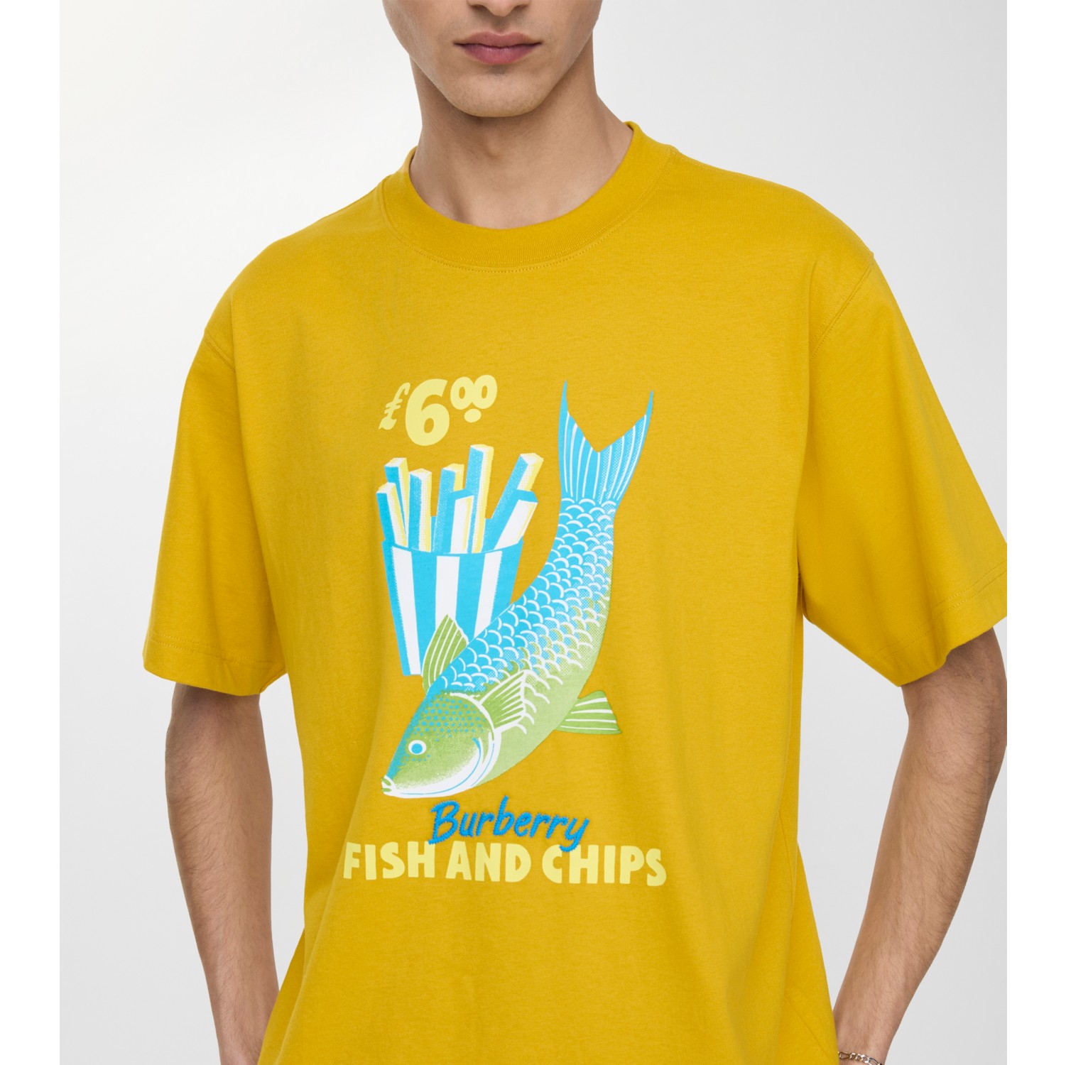 Fish and Chips​ Cotton T-shirt in Pear yellow - Men | Burberry® Official