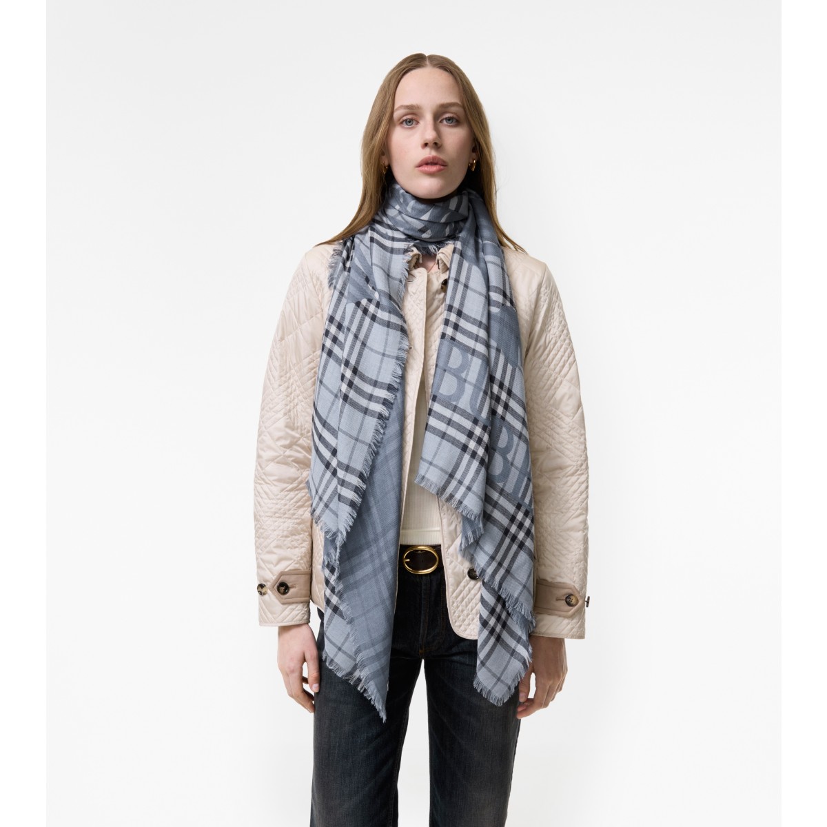 Check Wide EKD Wool Silk Scarf