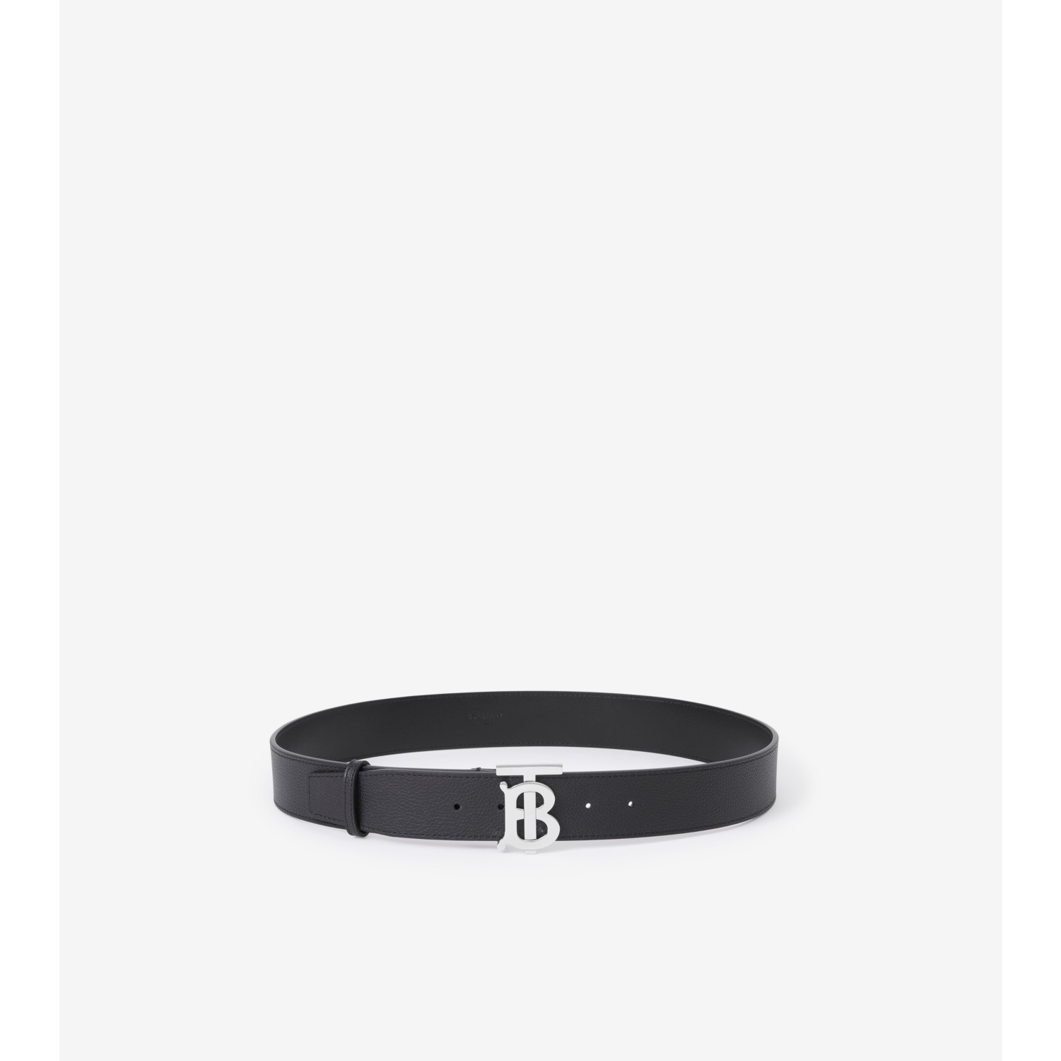 Leather Wide TB Belt in Black silver Men Burberry Official