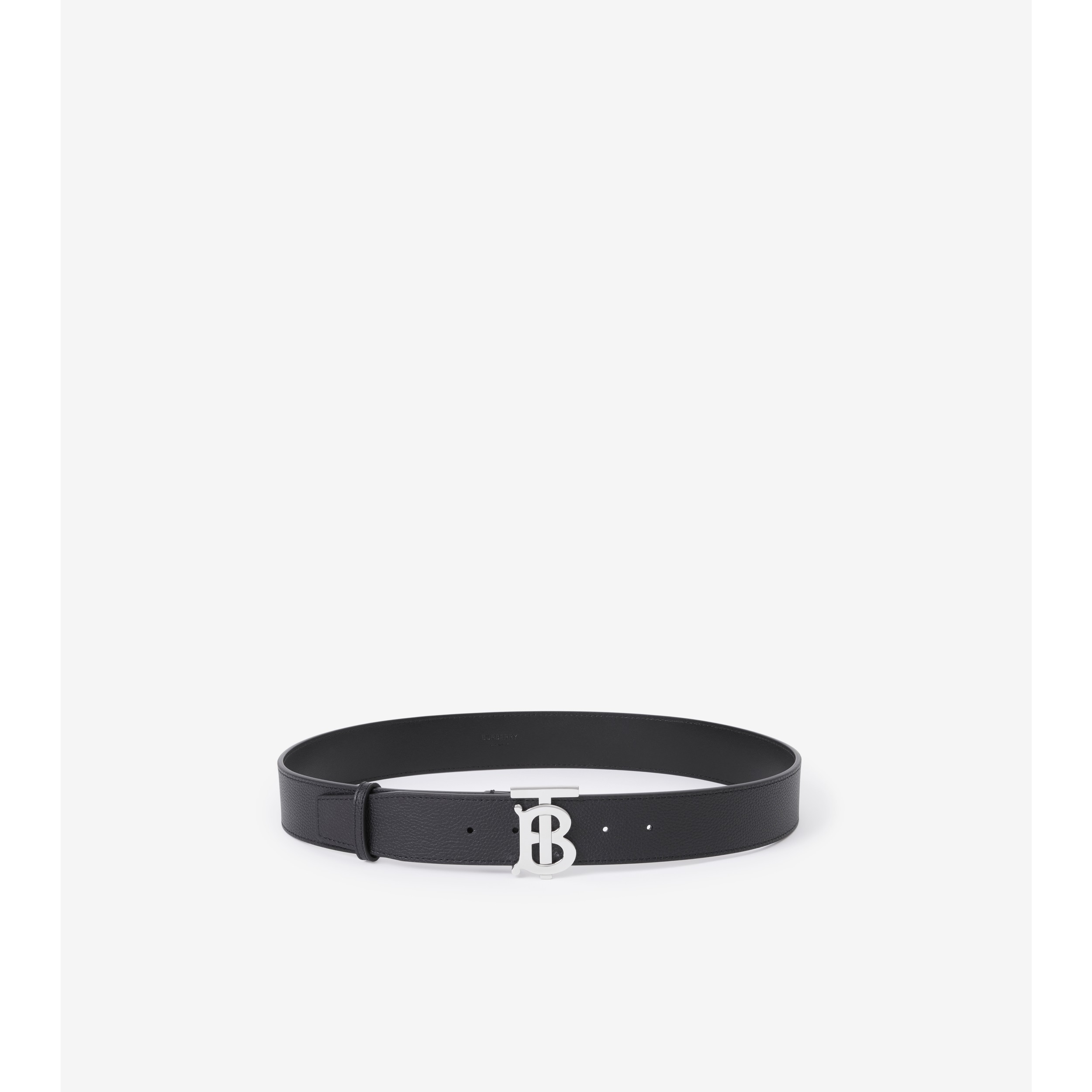 Leather Wide TB Belt in Black/silver - Men | Burberry® Official