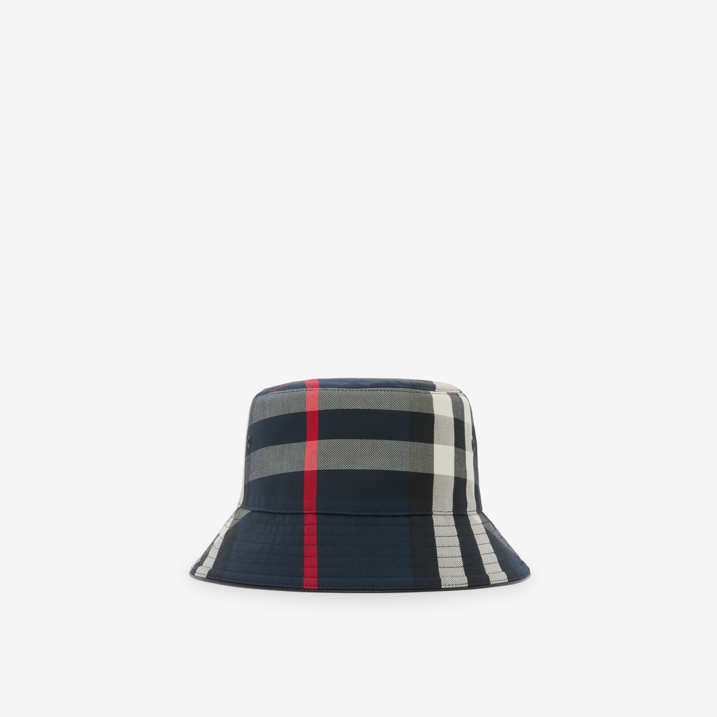 Exaggerated Check Cotton Bucket Hat in Navy Burberry® Official