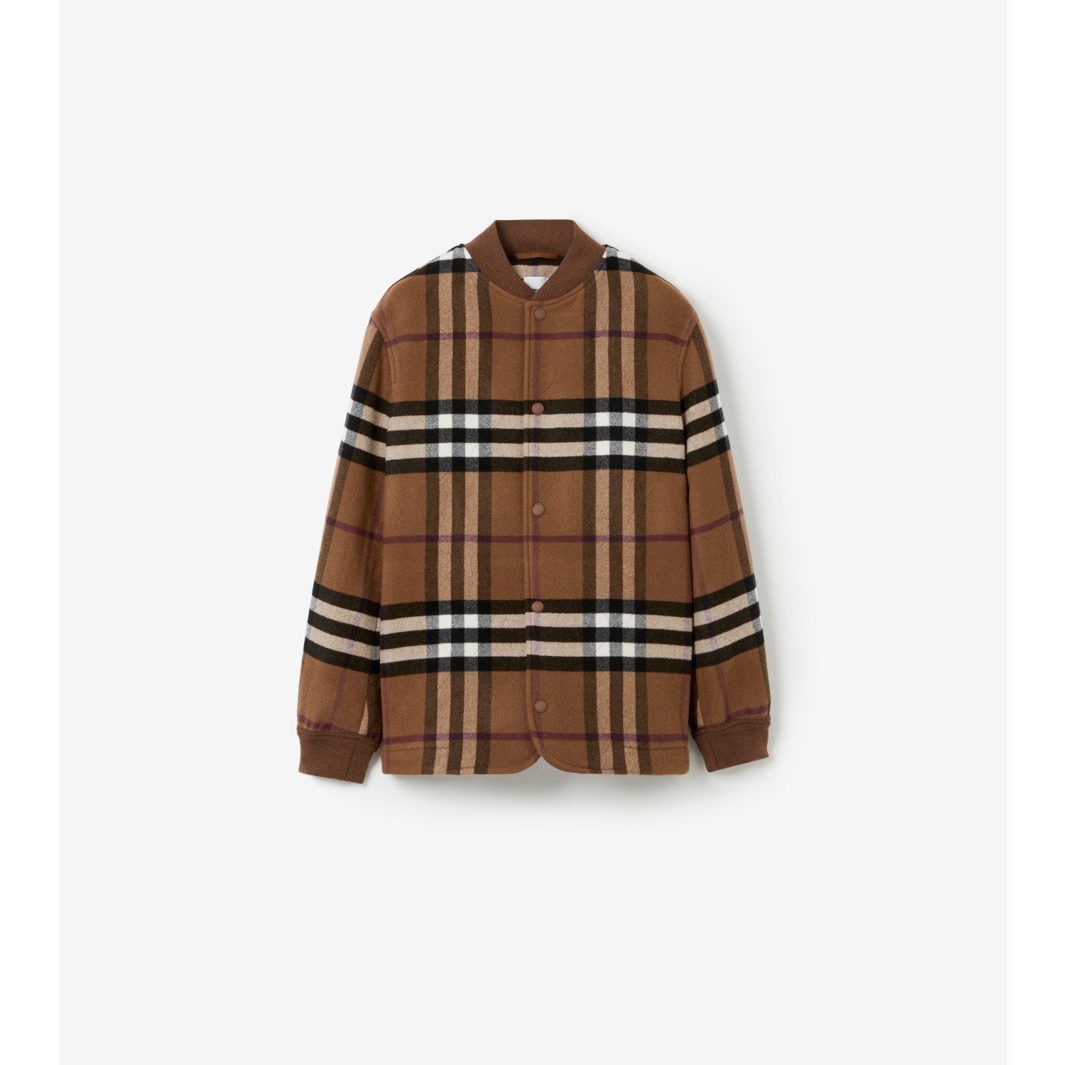 チェック ウールブレンド ボマージャケット (ダークバーチブラウン  