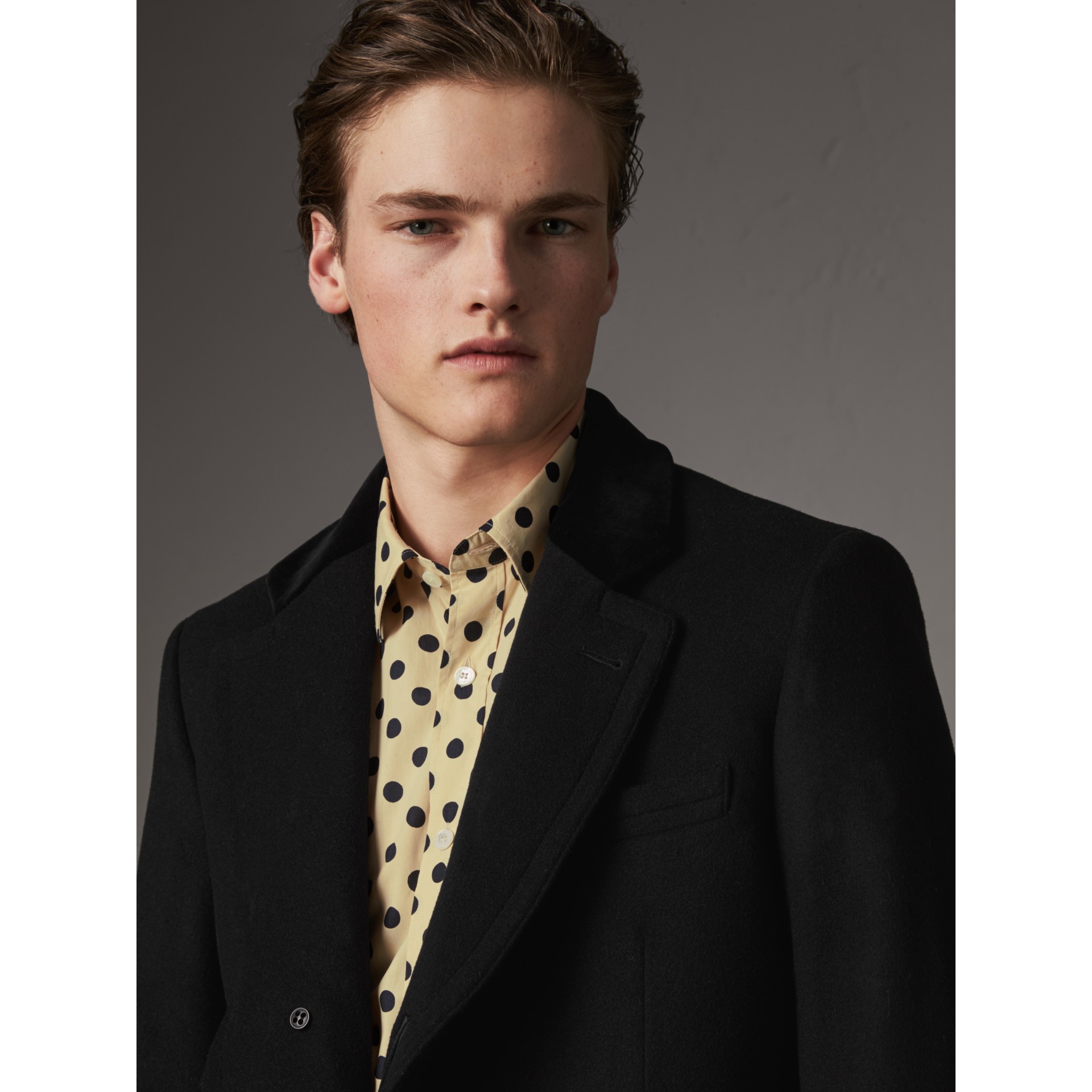 Velvet Collar Wool Cashmere Blend Riding Coat in Black - Men | Burberry ...