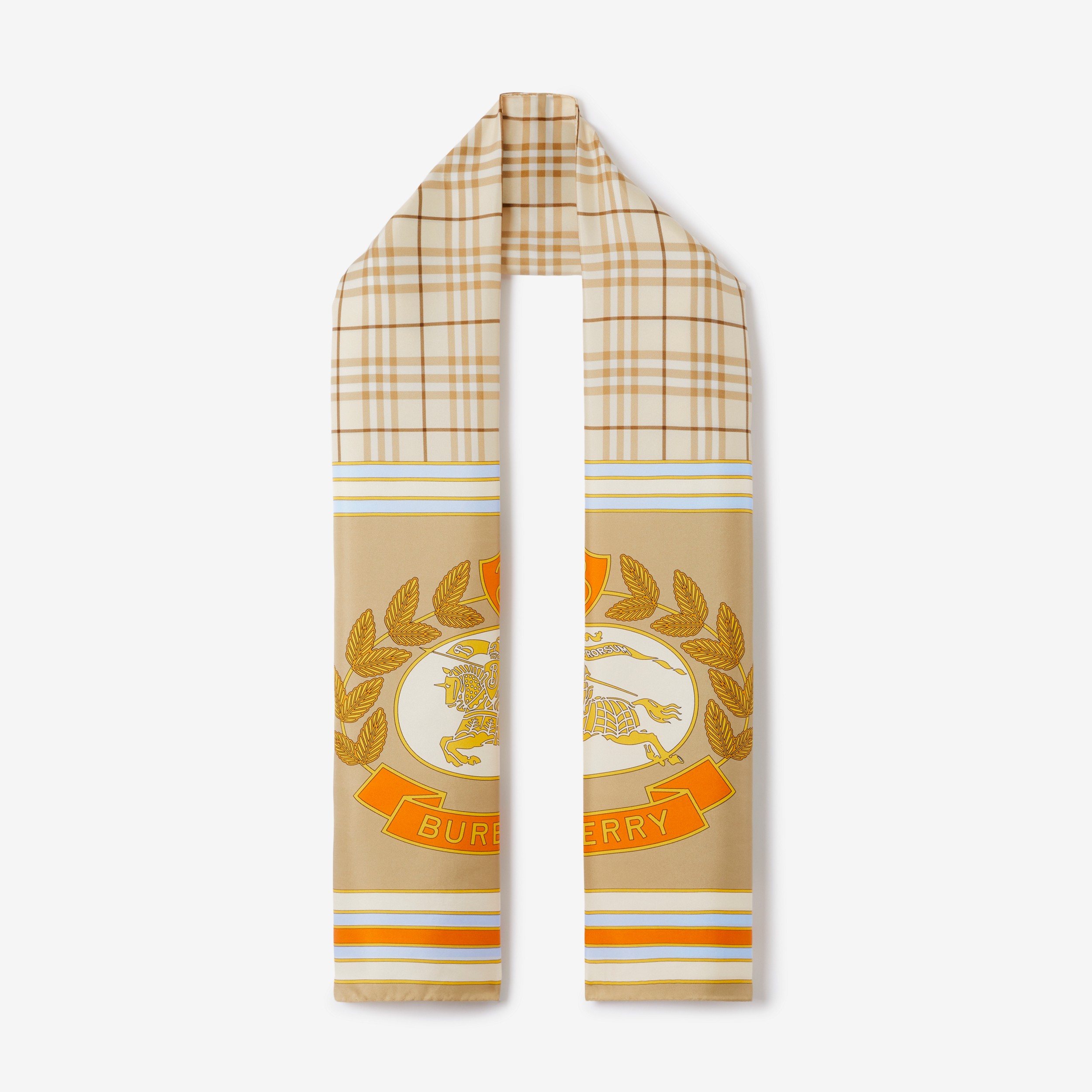 Sciarpa in seta con Check e stampa EKD (Fulvo Tenue/arancione Brillante) | Sito ufficiale Burberry® - 1