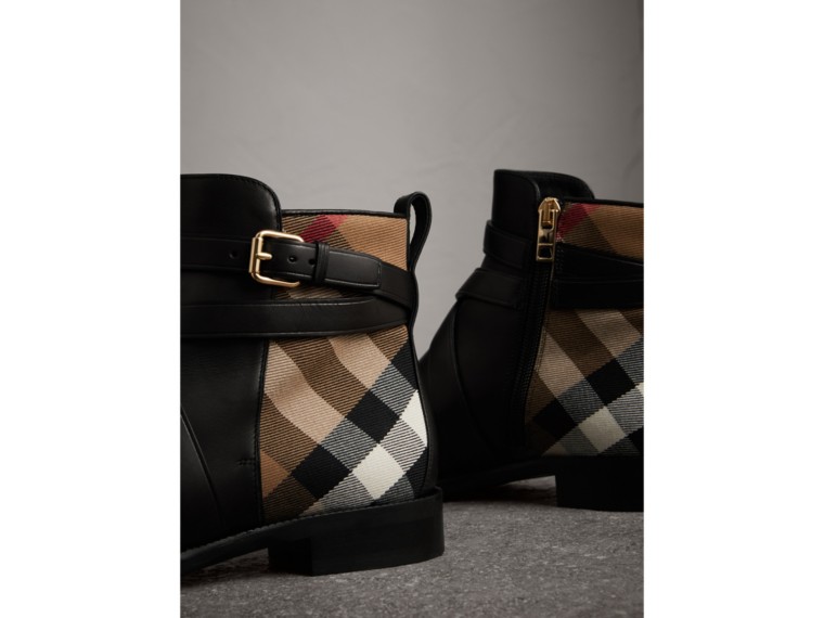 vintage check and leather ankle boots