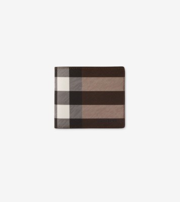 Check and Leather Bifold Coin Wallet in Dark birch brown Men Canvas Burberry Official