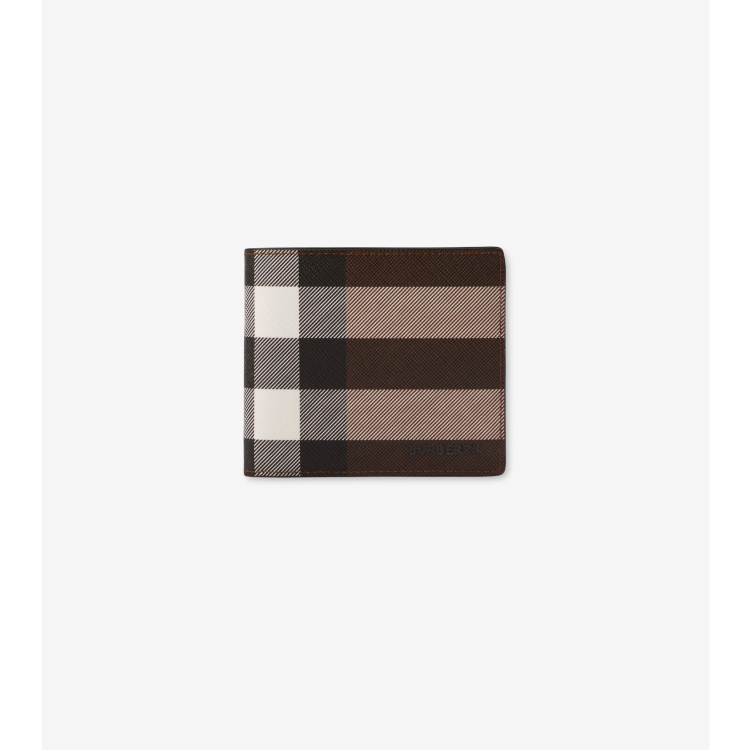 Check and Leather Bifold Coin Wallet in Dark birch brown - Men, Canvas | Burberry® Official