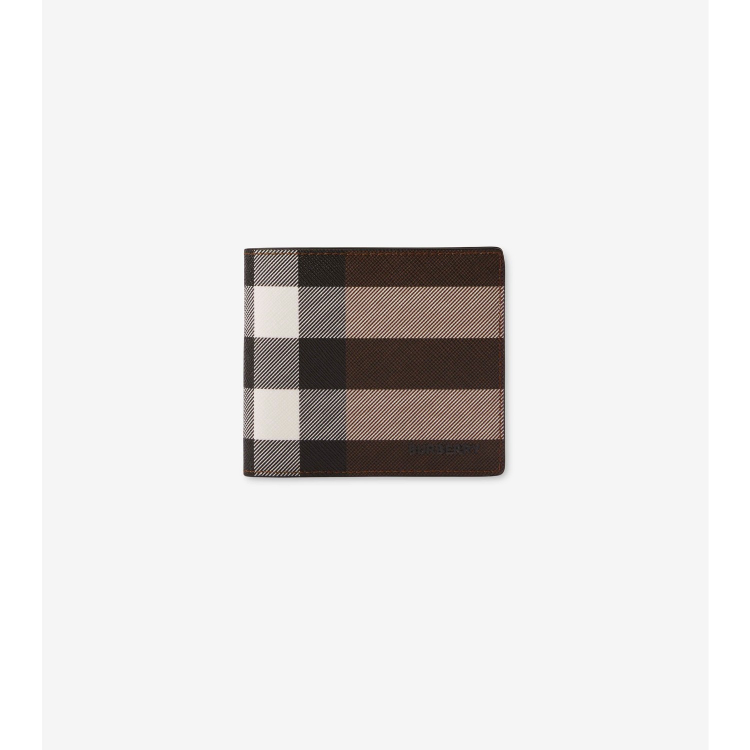 Check and Leather Bifold Coin Wallet in Dark birch brown Men Canvas Burberry Official