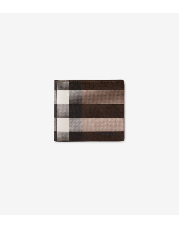 Check and Leather Bifold Coin Wallet