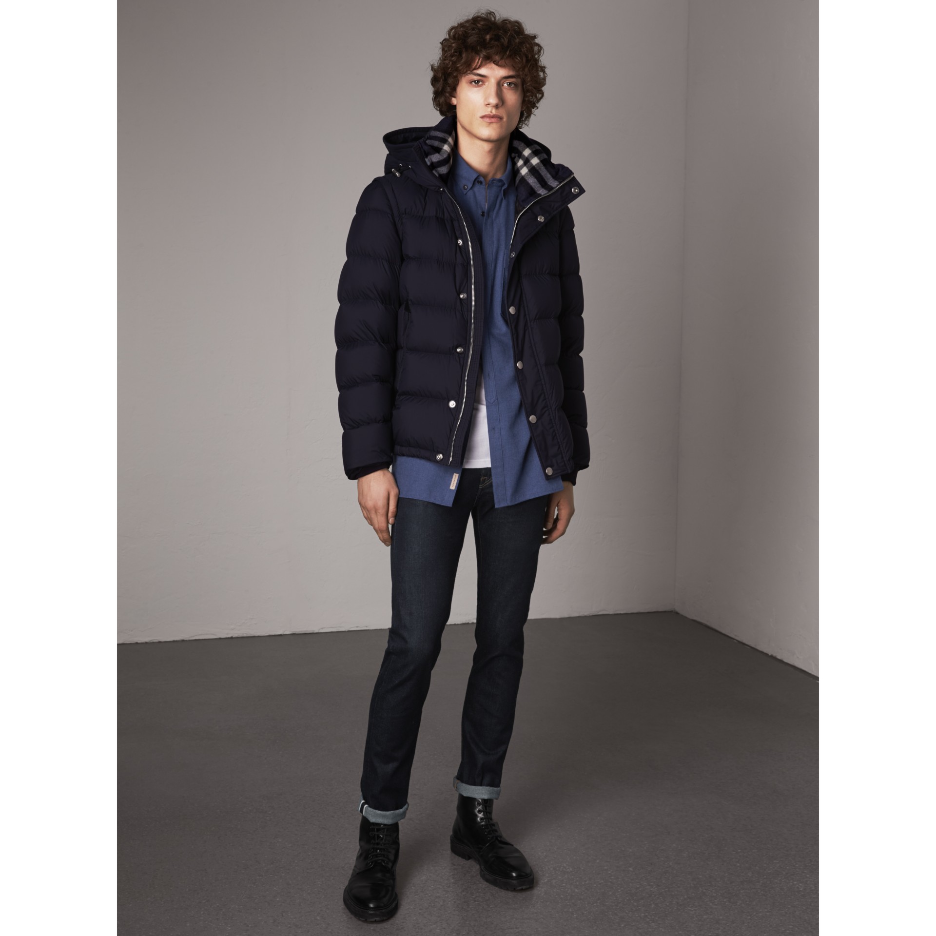 Detachable-sleeve Down-filled Puffer Jacket in Navy - Men | Burberry ...