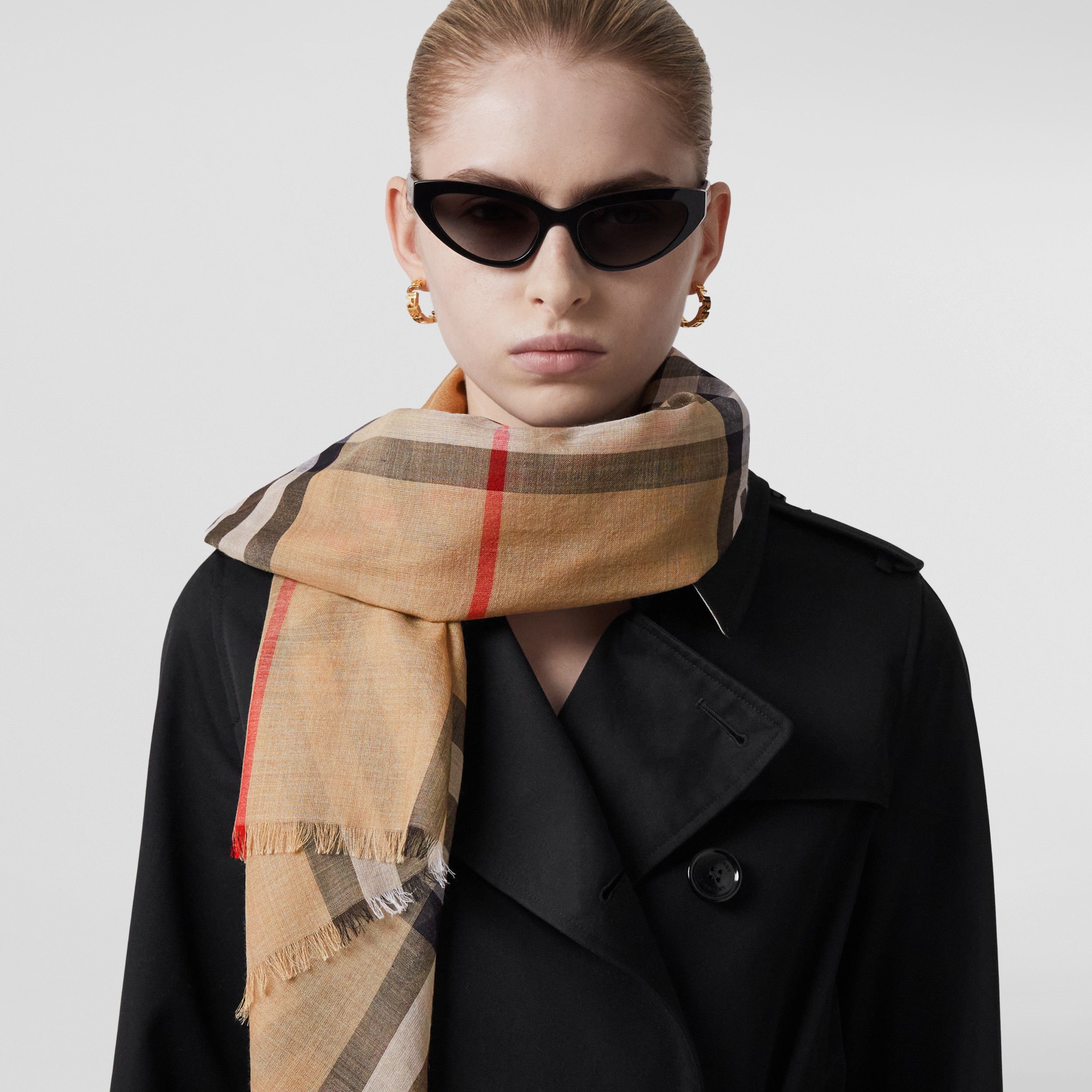 Check Lightweight Wool Silk Scarf in Archive Beige | Burberry® Official