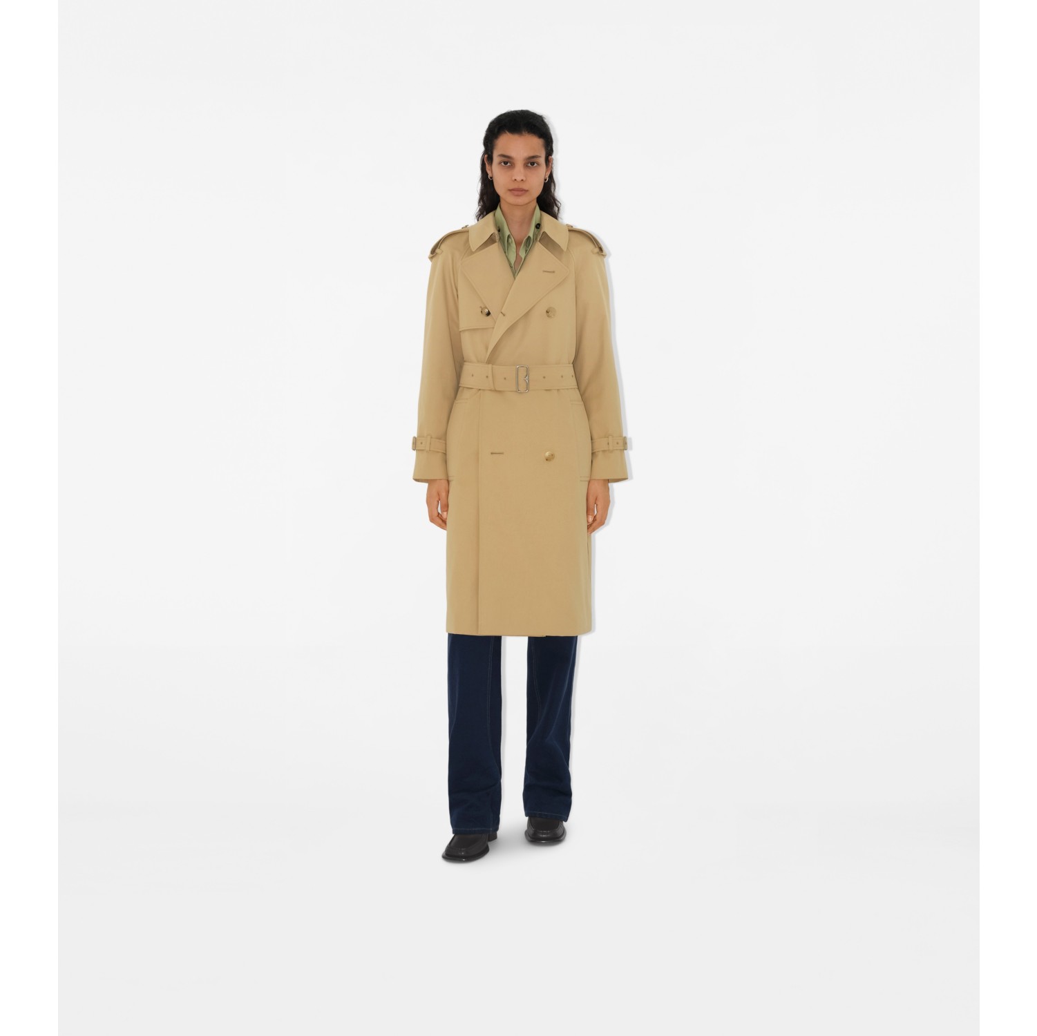 Trench coat largo en gabardina