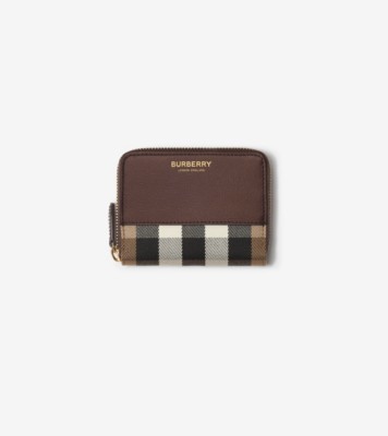 Small Check and Leather Zip Wallet in Bronze brown - Women | Burberry® Official