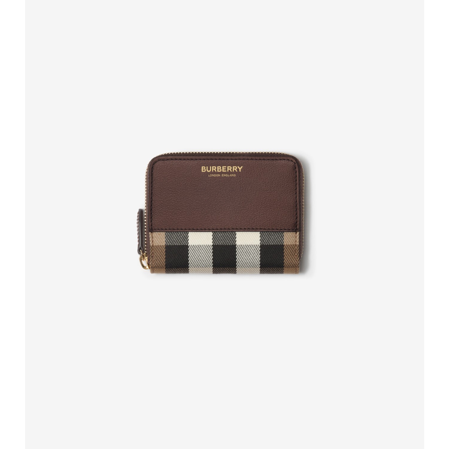 Small Check and Leather Zip Wallet