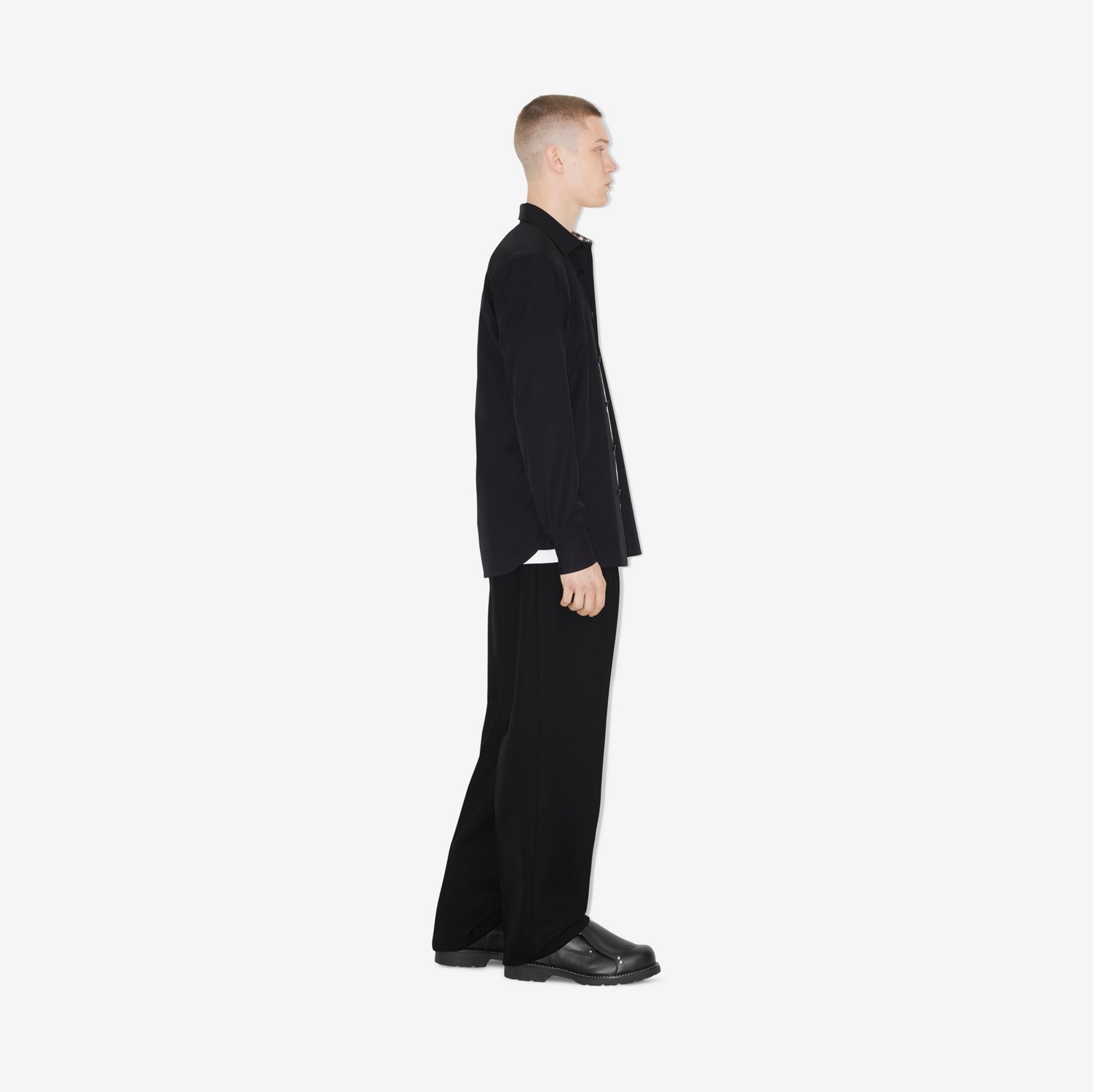 Camicia in cotone stretch con EKD ricamato (Nero) - Uomo | Sito ufficiale Burberry®