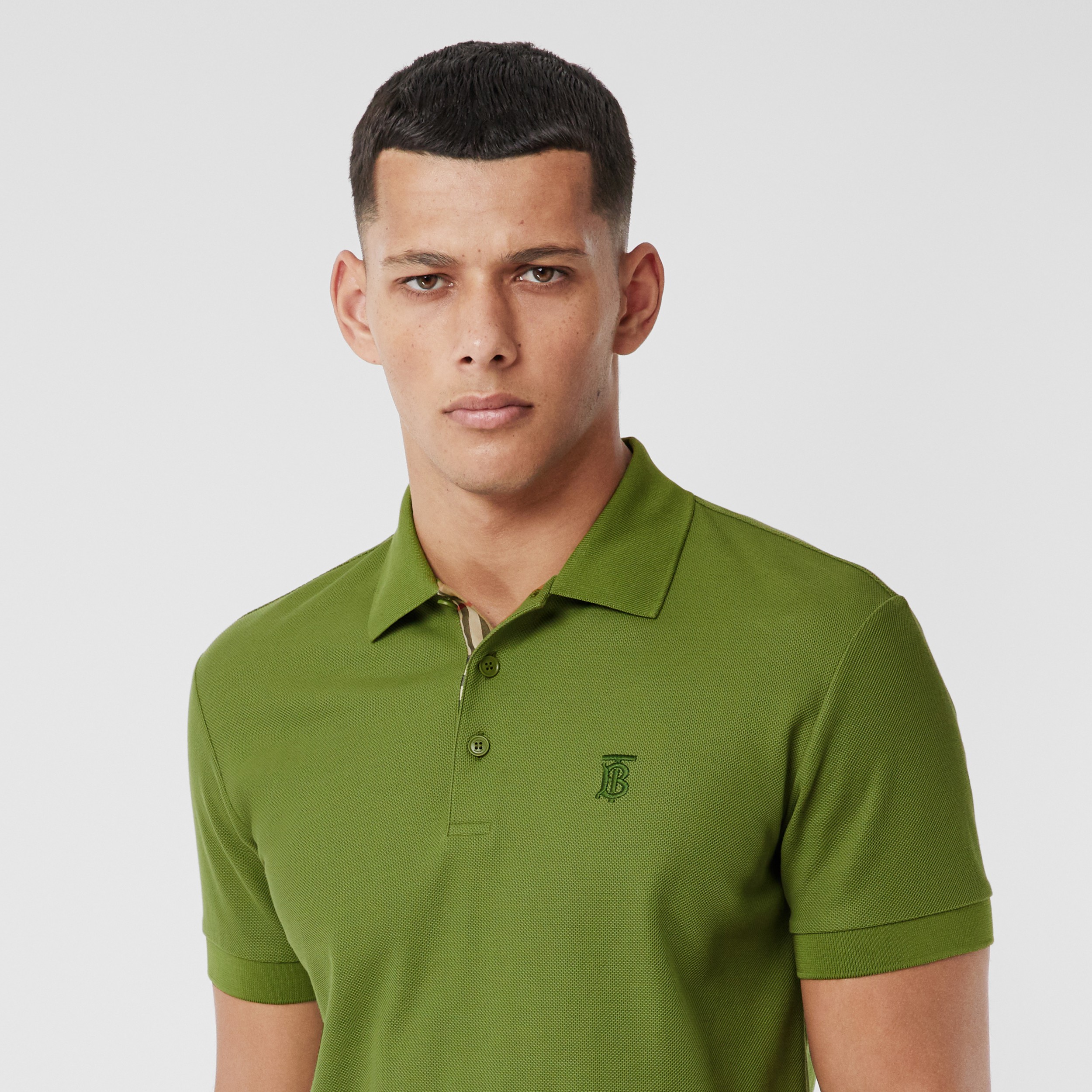 Monogram Motif Cotton Piqué Polo Shirt in Cedar Green - Men | Burberry ...