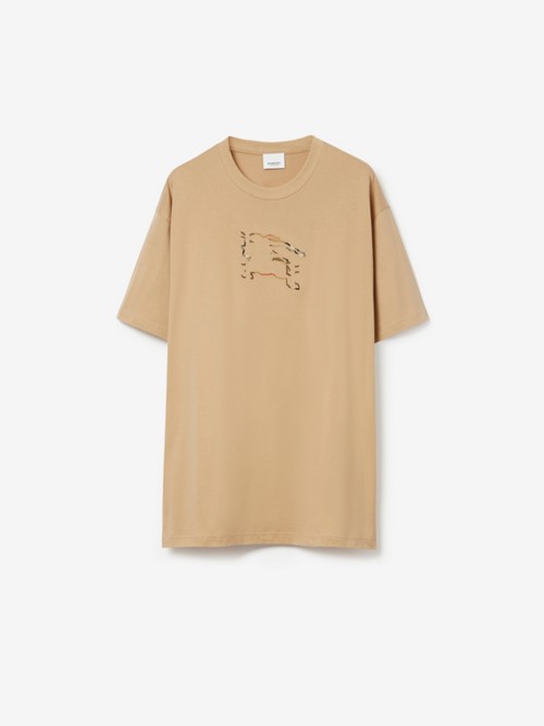 Burberry Check Ekd Cotton T-shirt In Brown
