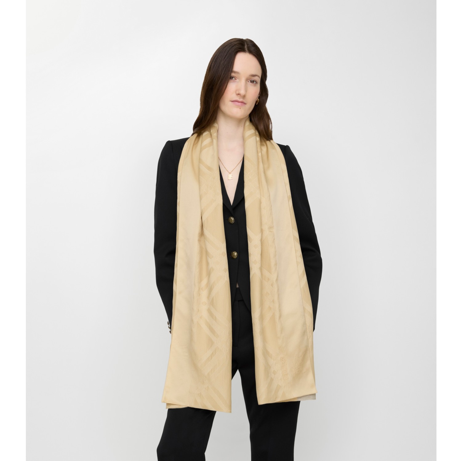 Wide Check Silk Scarf in Sand beige | Burberry® Official