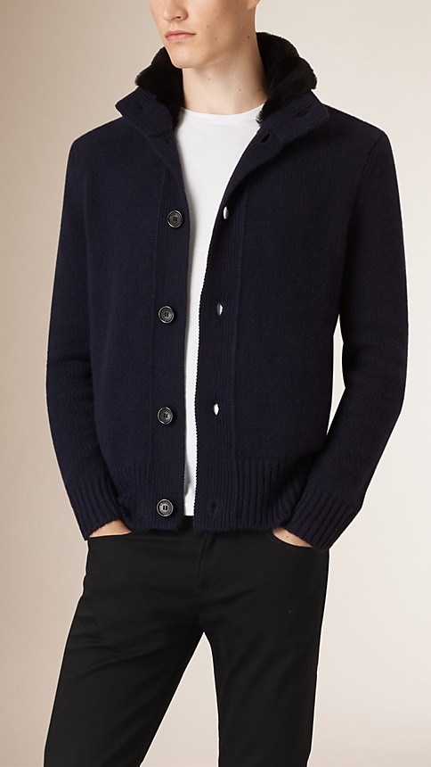 Knitted Cashmere Jacket with Fur Collar | Burberry
