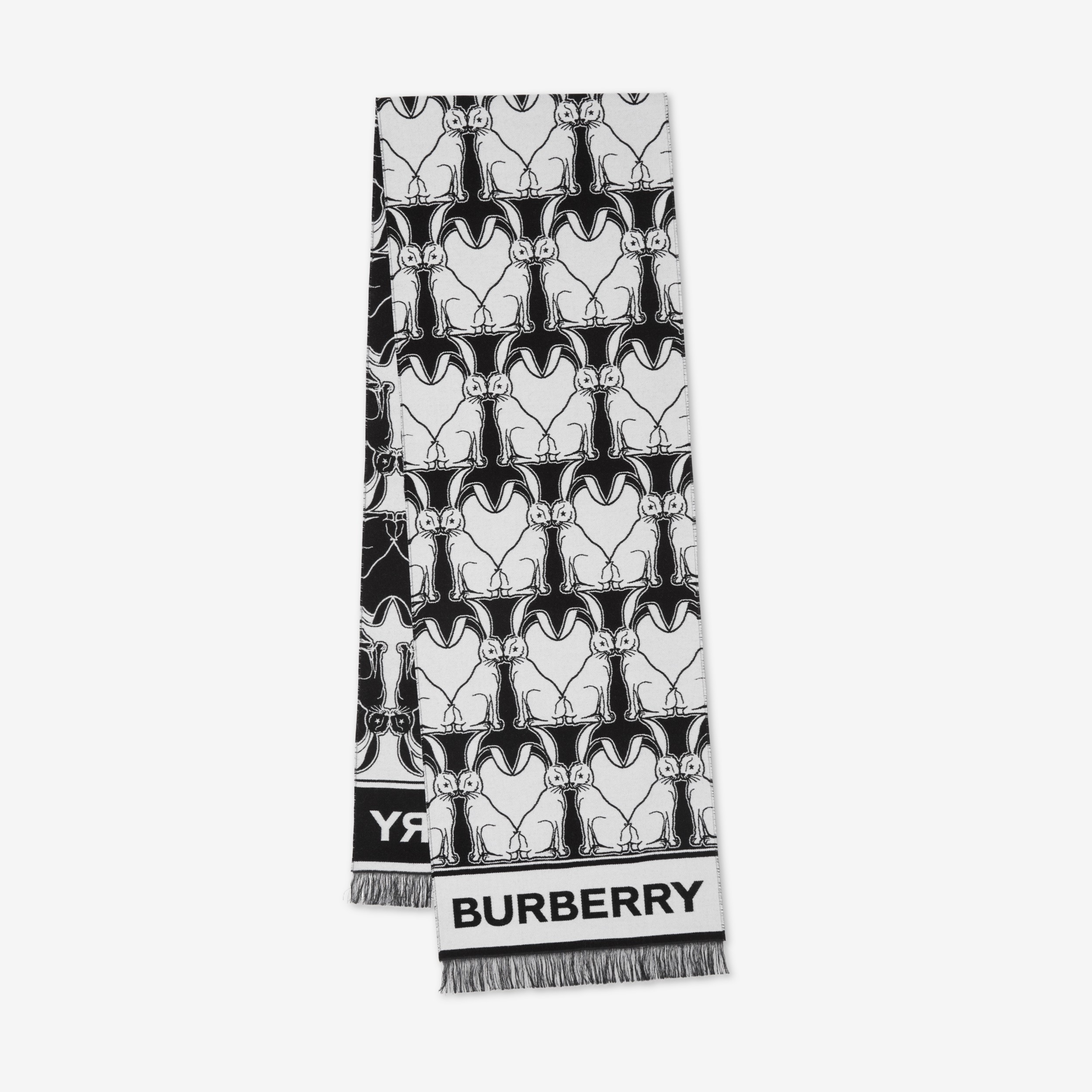 兔子装饰丝毛混纺围巾 (黑色) | Burberry® 博柏利官网 - 1