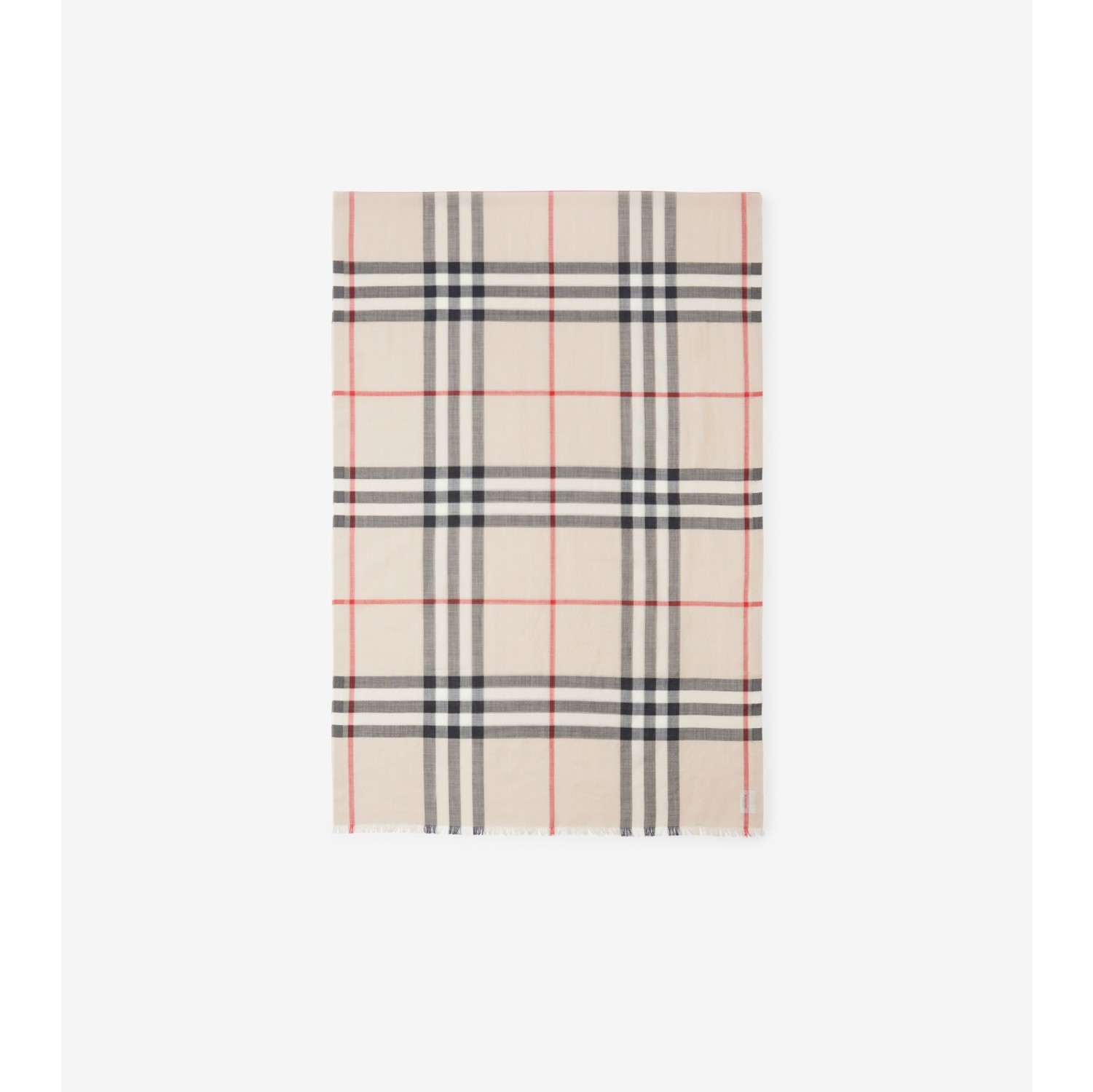 Check Wool Silk Scarf in Stone Burberry Official