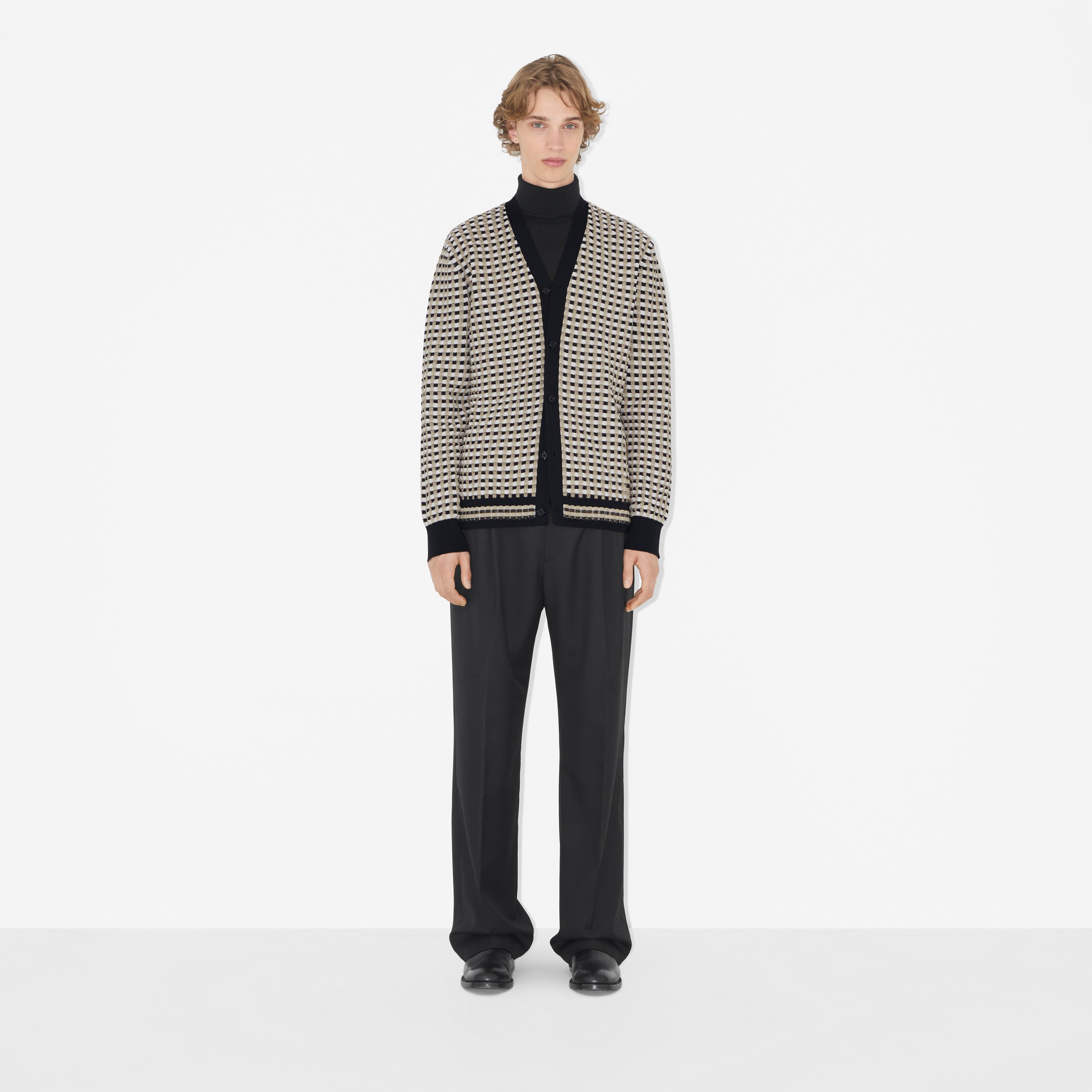 Check Cotton Blend Cardigan in Archive Beige - Men | Burberry® Official - 2