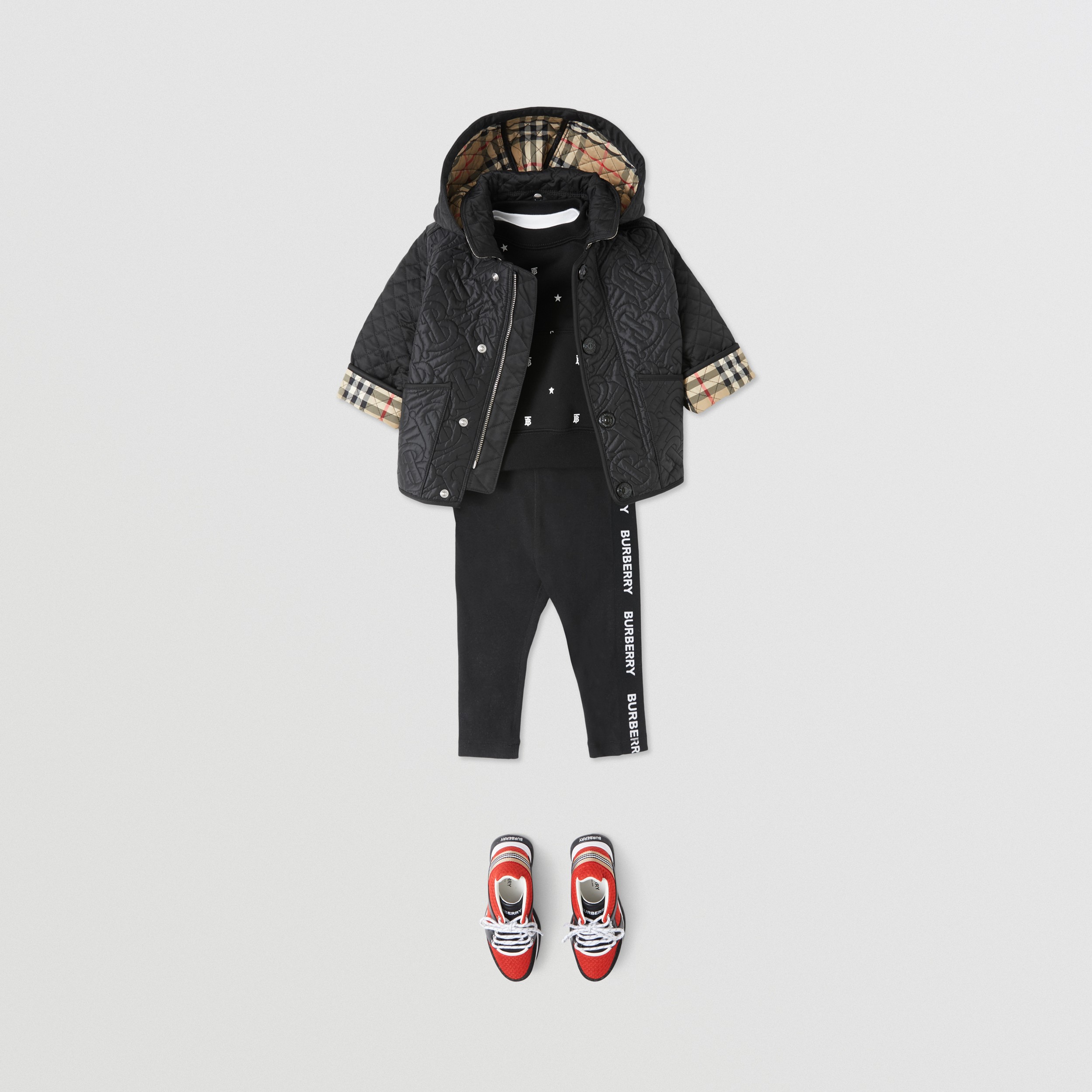 Detachable Hood Monogram Quilted Jacket in Black - Children | Burberry® Official - 4