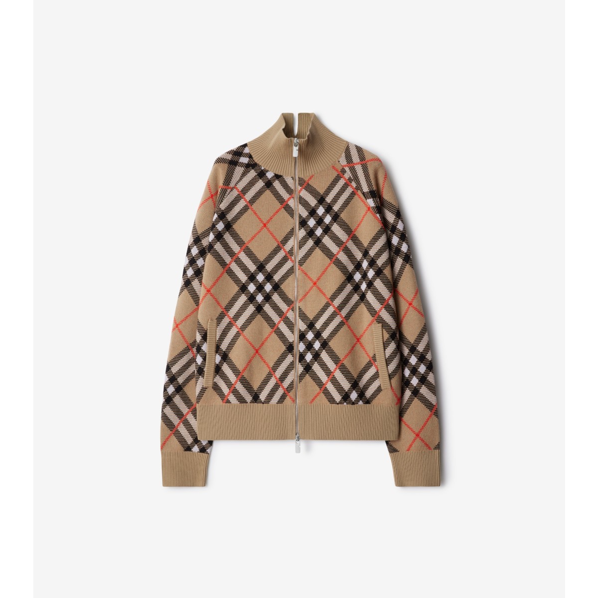 Burberry Embroidered Stretch Wool Blend Cardigan In Sand