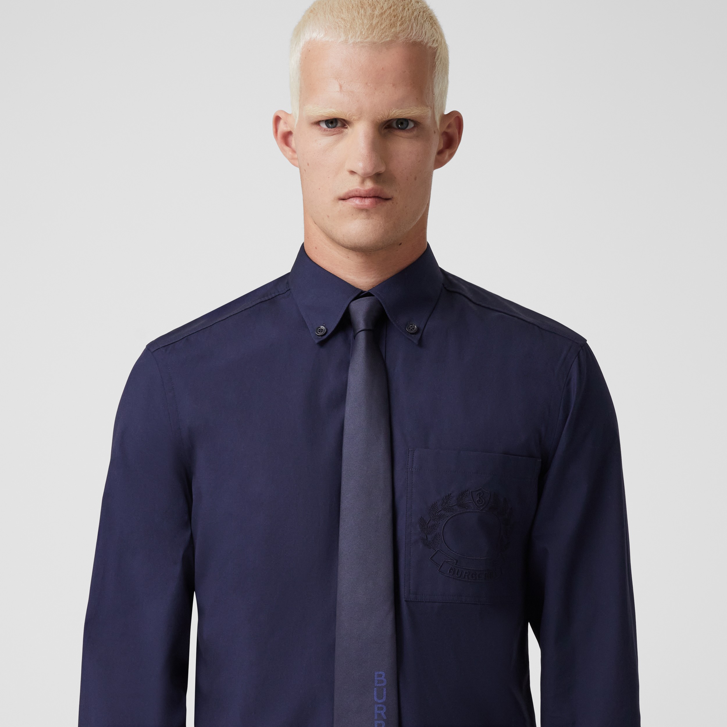 Gravata de seda mulberry com corte clássico e estampa de logotipo (Azul-marinho) - Homens | Burberry® oficial - 3