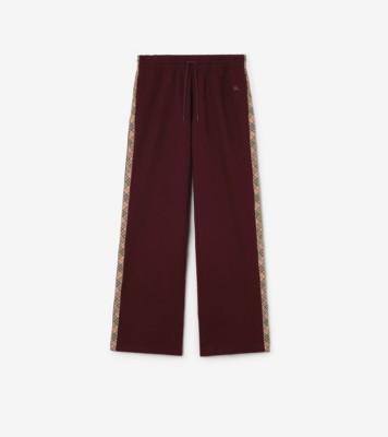 Check Trim Cotton Track Pants in Vineyard red - Women | Burberry® Official