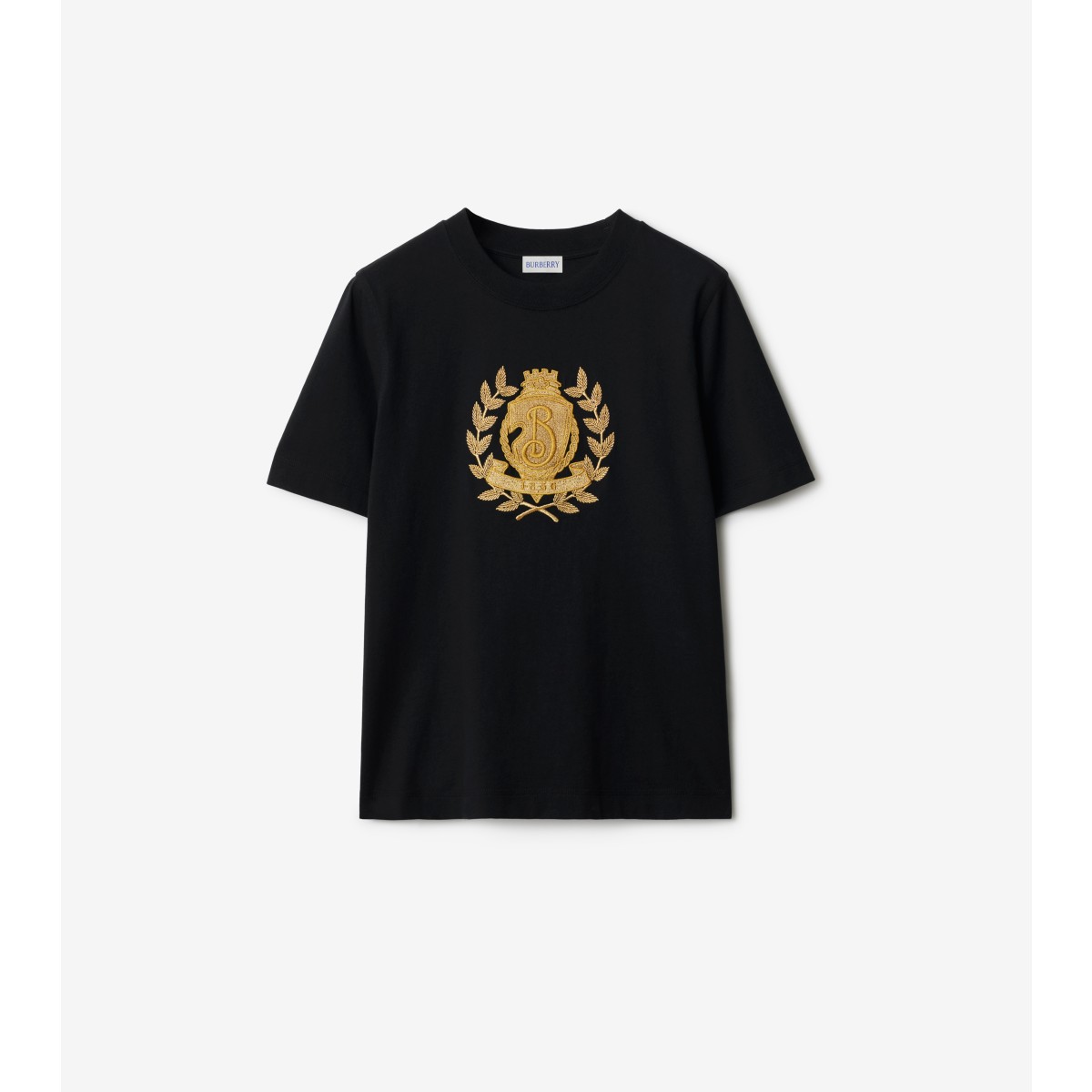 Burberry Embroidered Crest T-shirt In Black