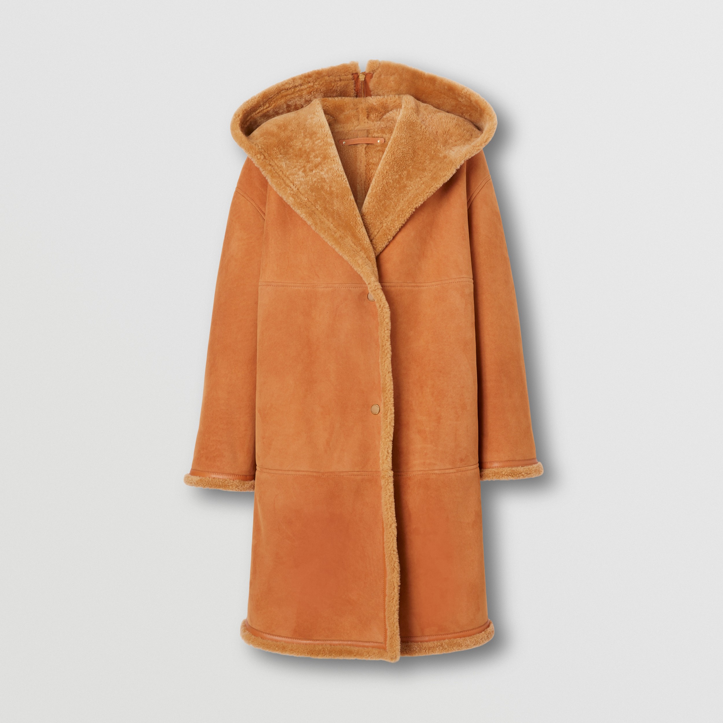 Manteau à capuche en cuir velours et shearling (Camel) - Femme | Site officiel Burberry® - 4
