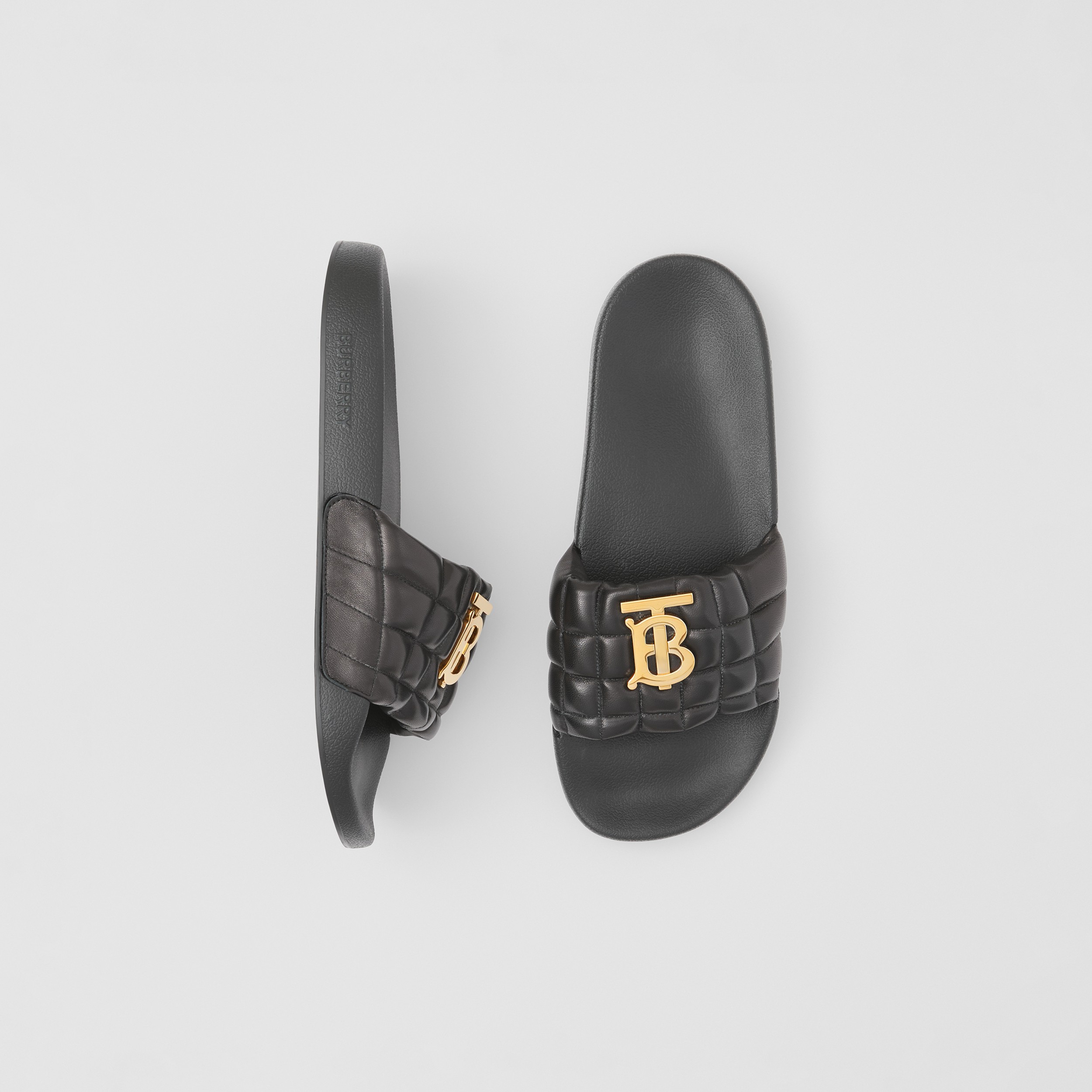 Monogram Motif Quilted Leather Slides in Black - Women | Burberry® Official - 1