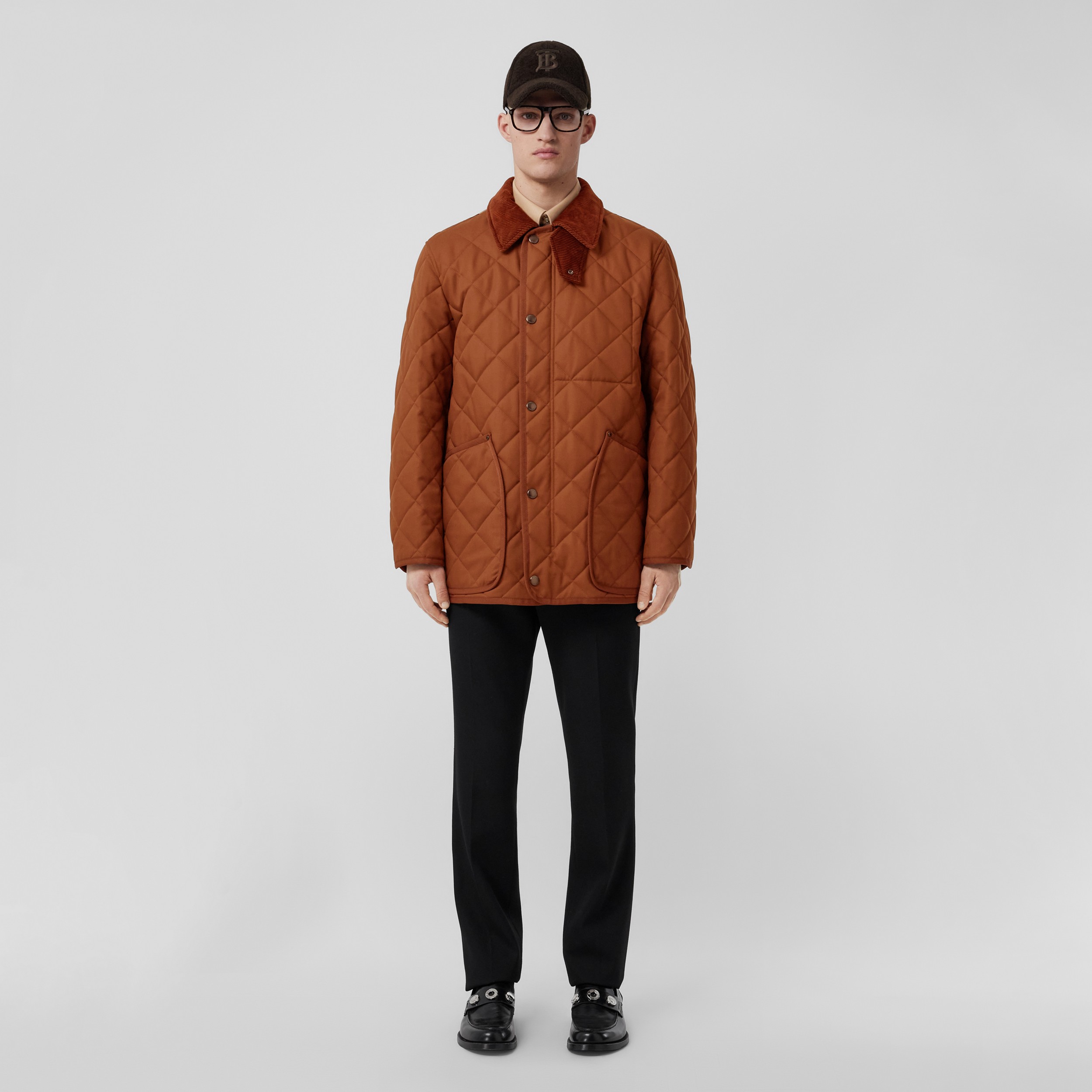 Diamond Quilted and Vintage Check Wool Barn Jacket in Warm Walnut - Men | Burberry® Official - 1